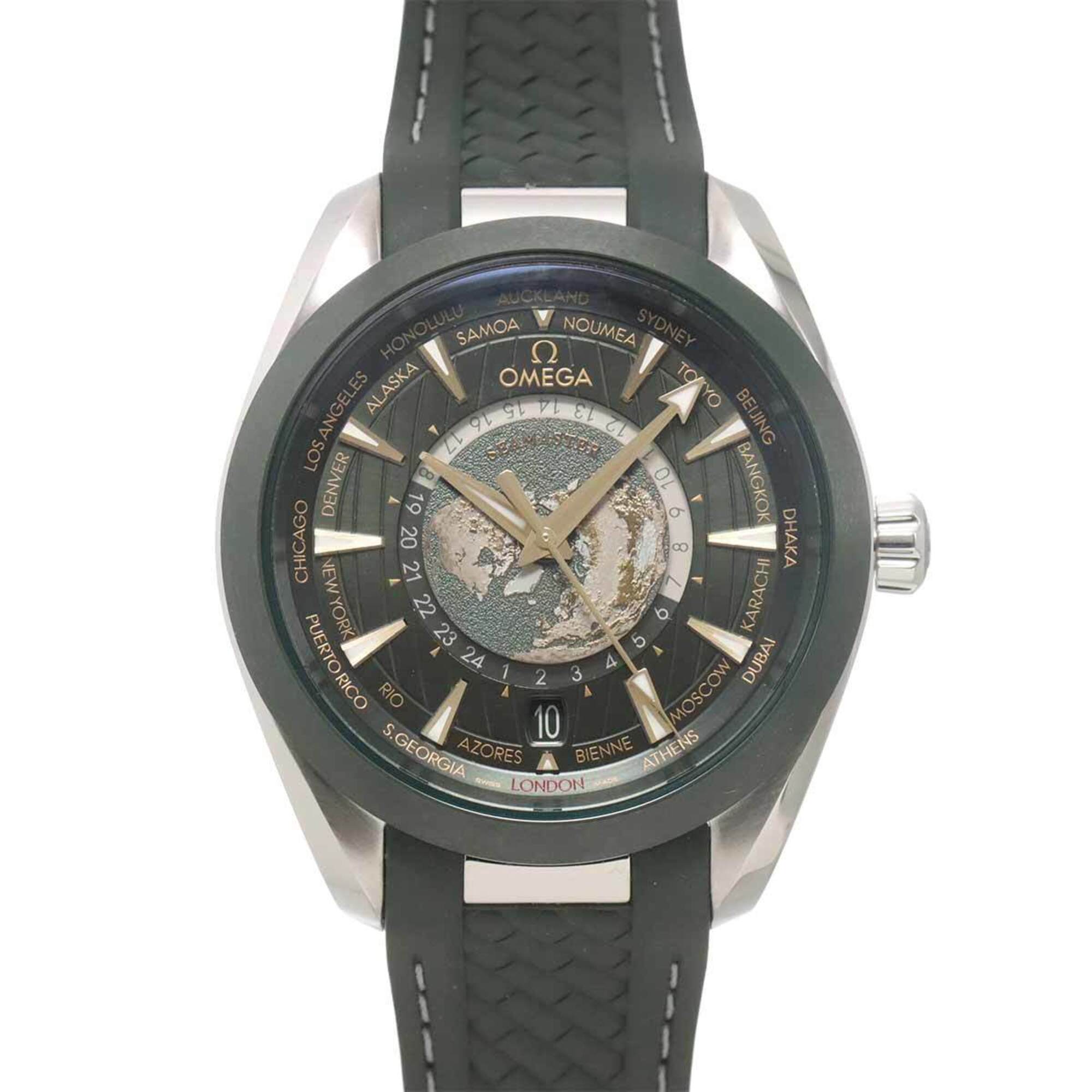 Omega Seamaster Aqua Terra GMT Worldtimer Master Co-Axial 220 32 43 22 10 001 Green Dial 43mm Watch