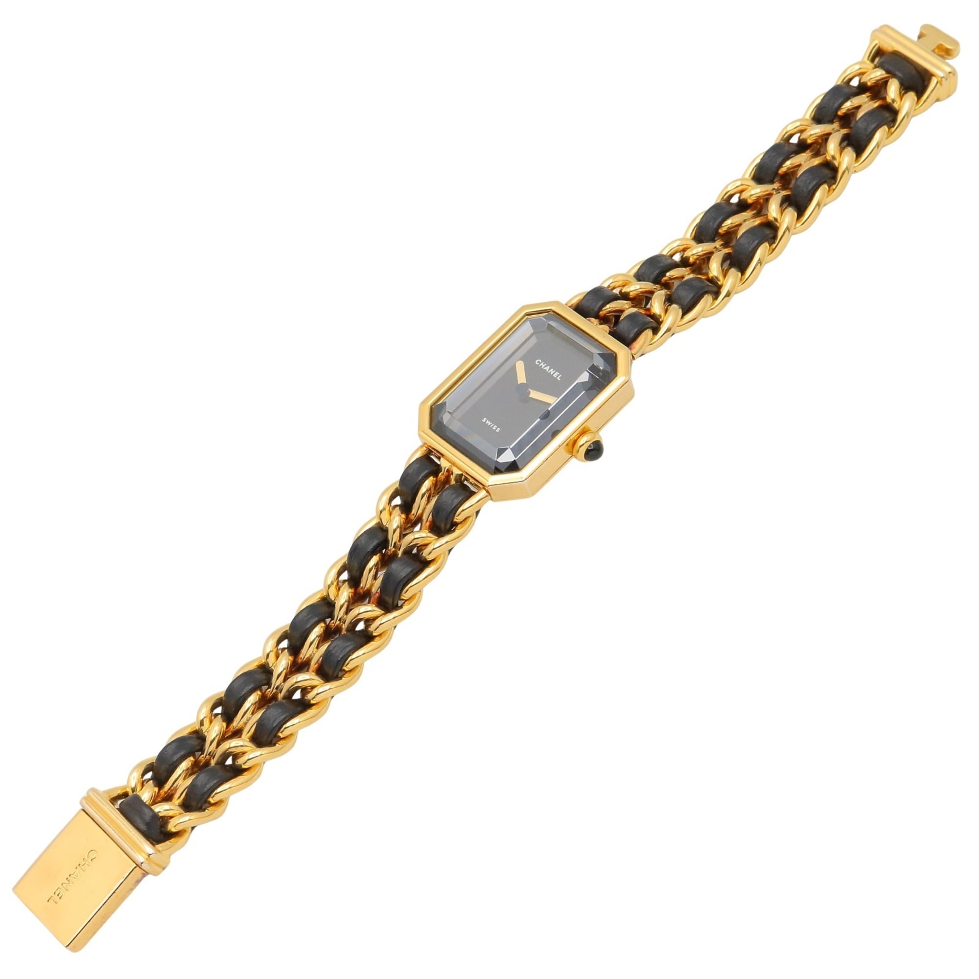 Chanel CHANEL Première M-horloge, verguld leer, dames, zwart, H0001