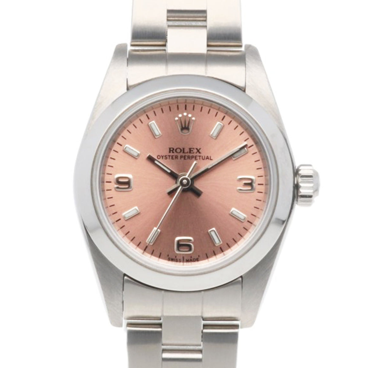 Rolex Oyster Perpetual 76080 met roze wijzerplaat, 25 mm horloge