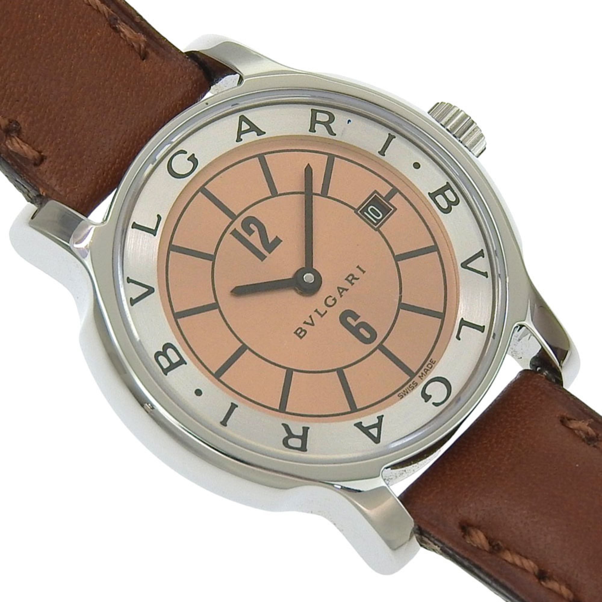 Bulgari BVLGARI Solo Tempo-horloge ST29SL roestvrij staal x leer, quartz, analoog, bronzen wijzerplaat, dames