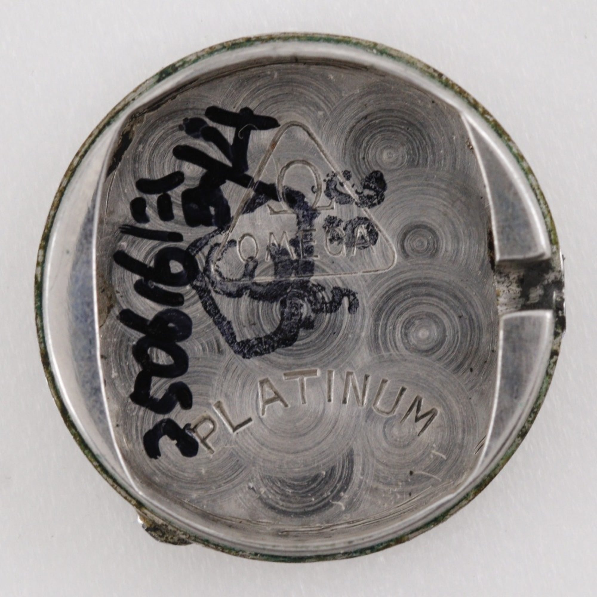 OMEGA-Antik-Uhr, Kal. 481, Platin, Diamanten, geprägtes Leder, Handaufzug, analoge Anzeige, Weiß Zifferblatt, Damenuhr