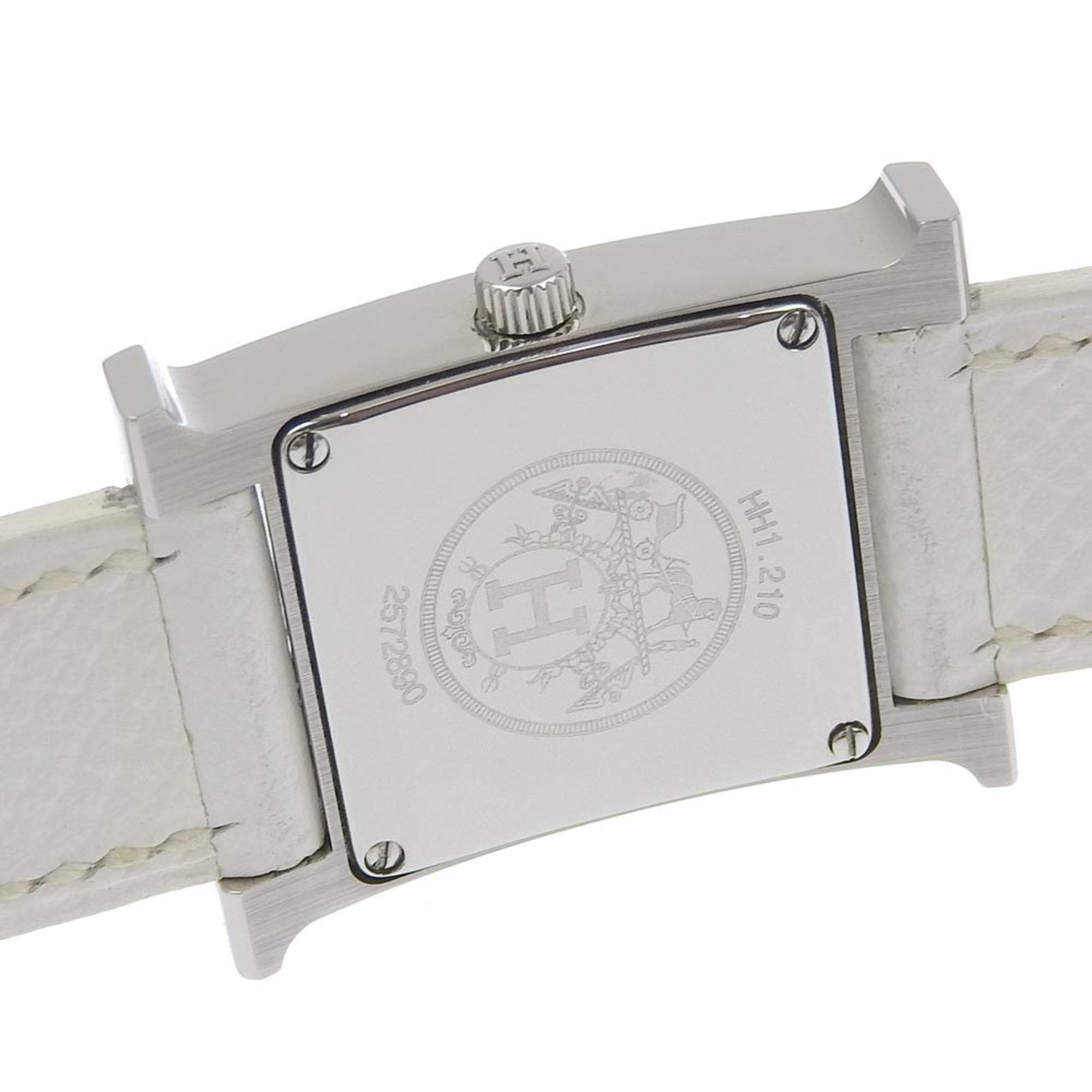 Hermes HERMES H-horloge Polshorloge HH1.210 Roestvrij staal x leer 2005 Kwarts Analoog display Witte wijzerplaat Dames