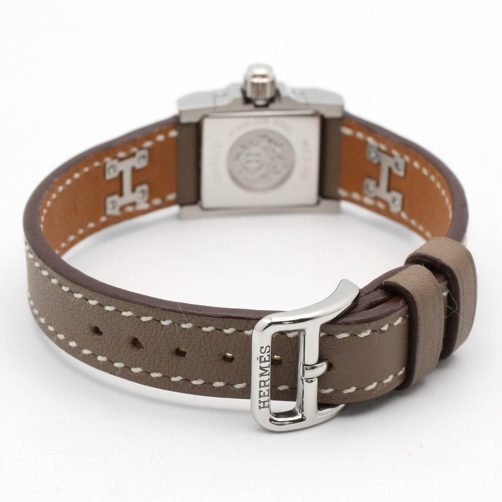Hermes Mini Medor Stainless Steel Leather Strap Wo Silver Tone ME2.110