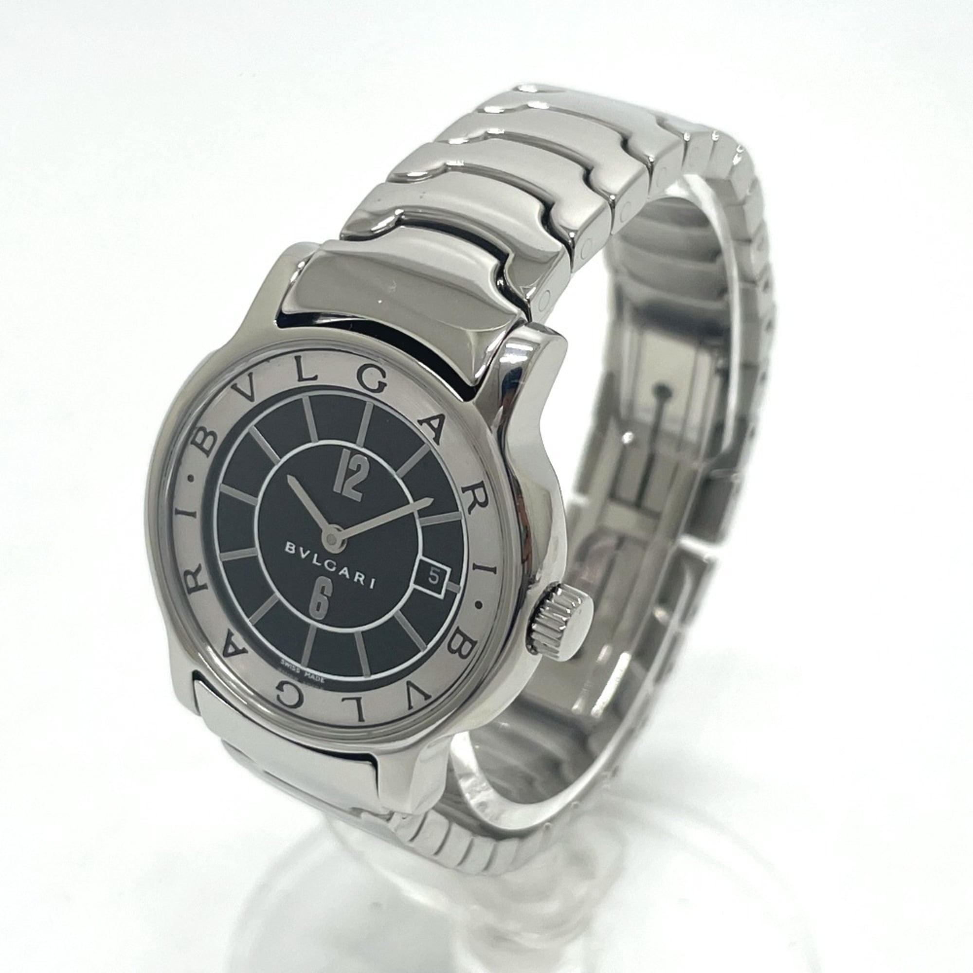 BVLGARI ST29S Solotempo Quarz-Uhr Datum, Edelstahl, Damenuhr, Silber