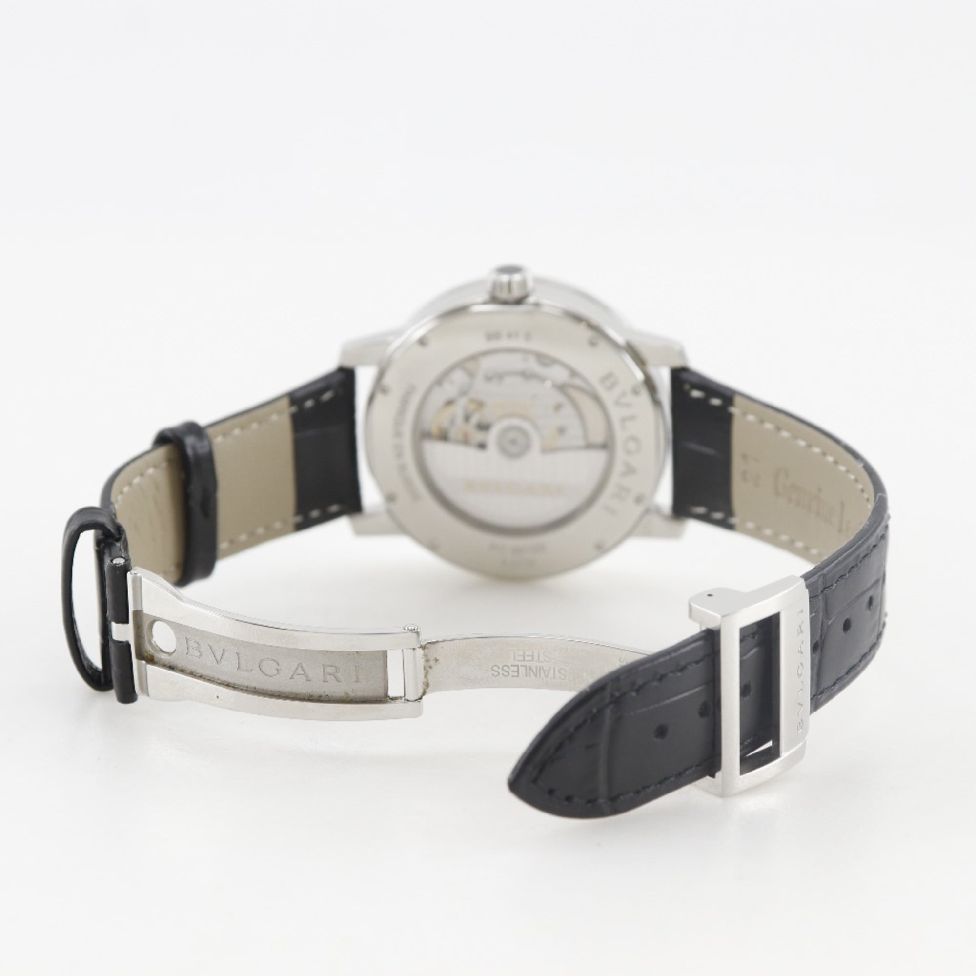 Montre Bvlgari BB41BSLD pour homme, en acier inoxydable et cuir, à remontage Automatique cadran Noir