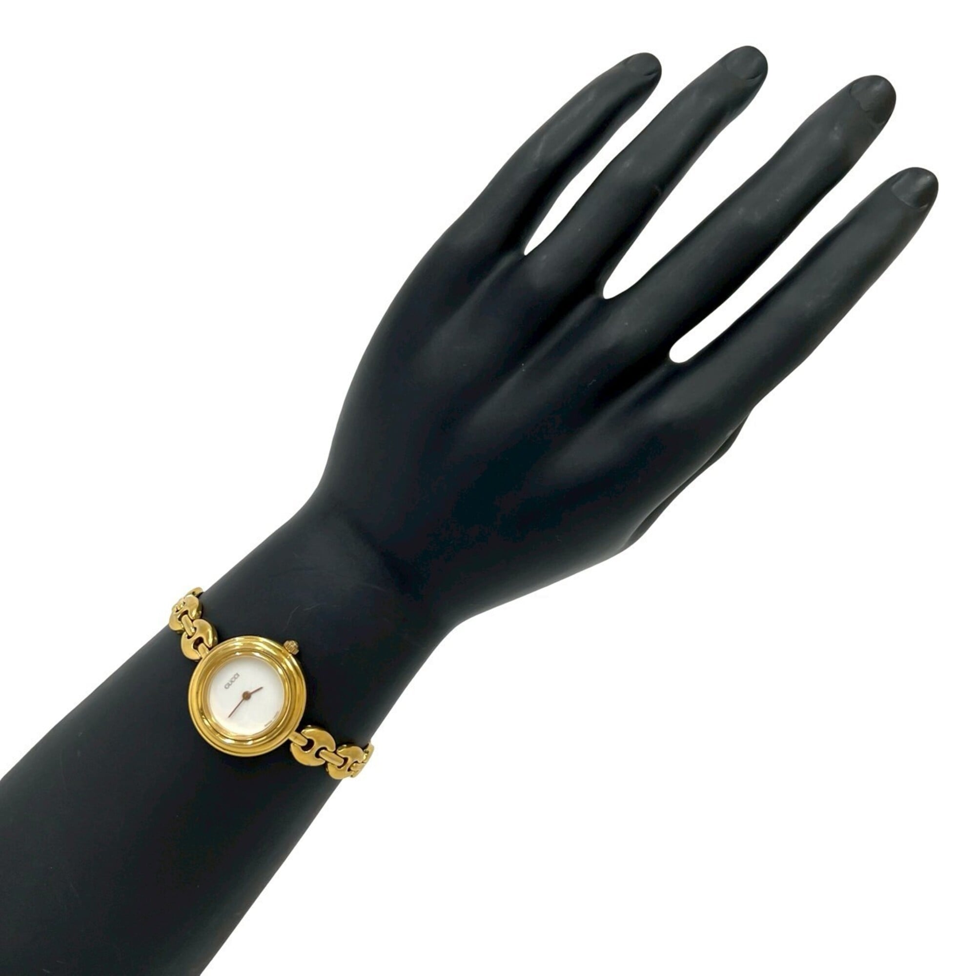 GUCCI Vintage Logo Engraved Chain GP Watch Wristwatch Gold White 36330
