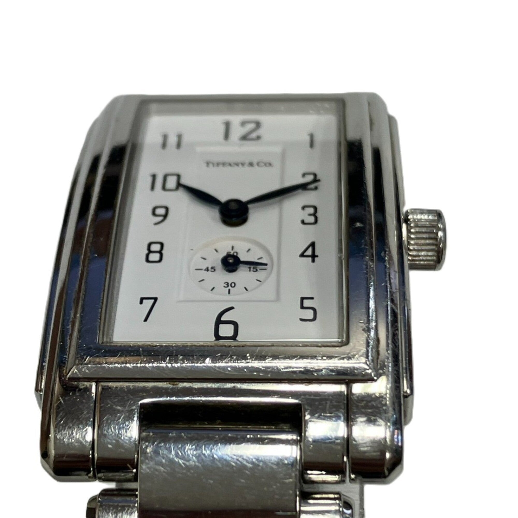Tiffany & Co. Grand Rectangular Watch, Total Weight 73.4g, Stainless Steel, Quartz Movement, White Dial