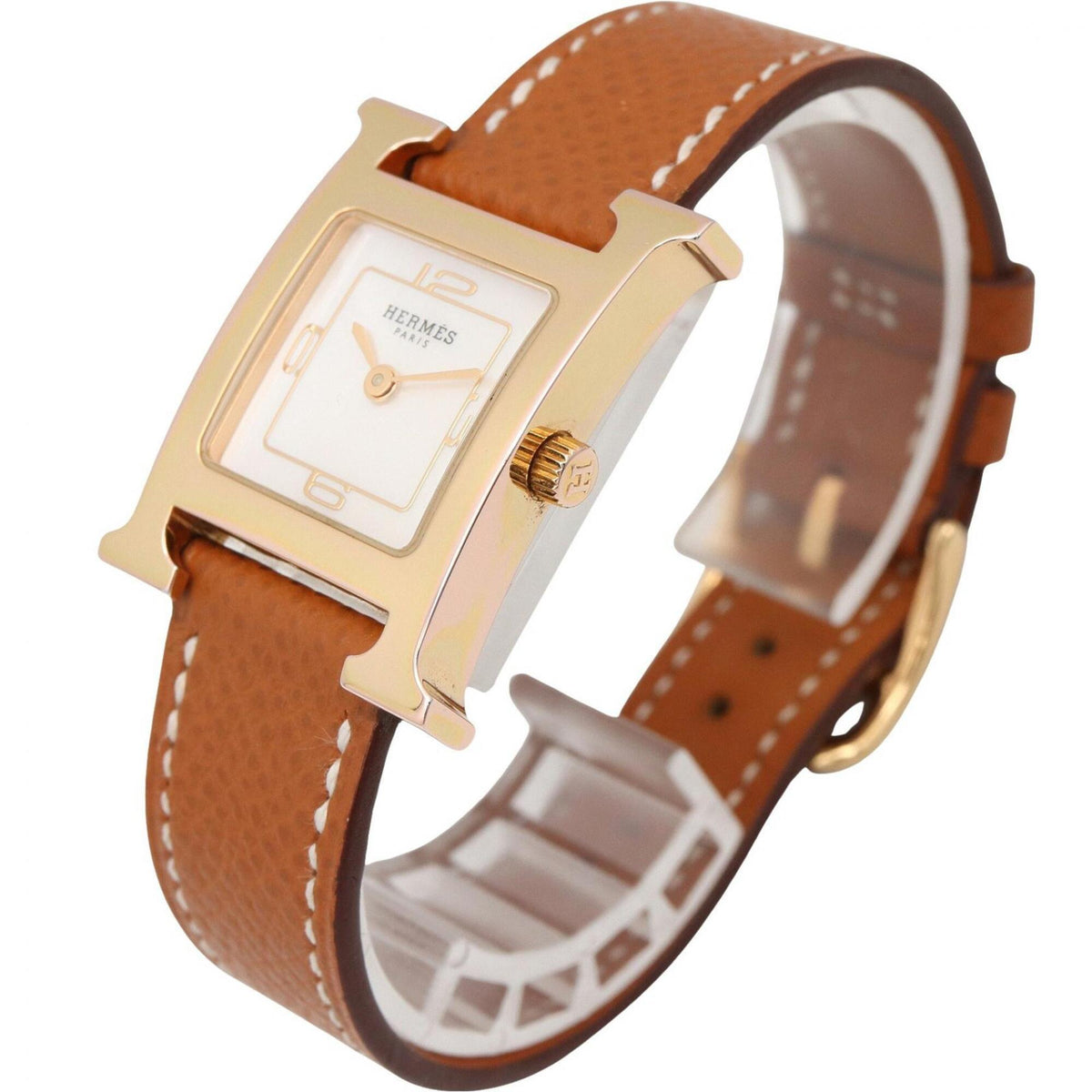 Hermes H- White Shell HH1.202c horloge met witte wijzerplaat, 21 mm