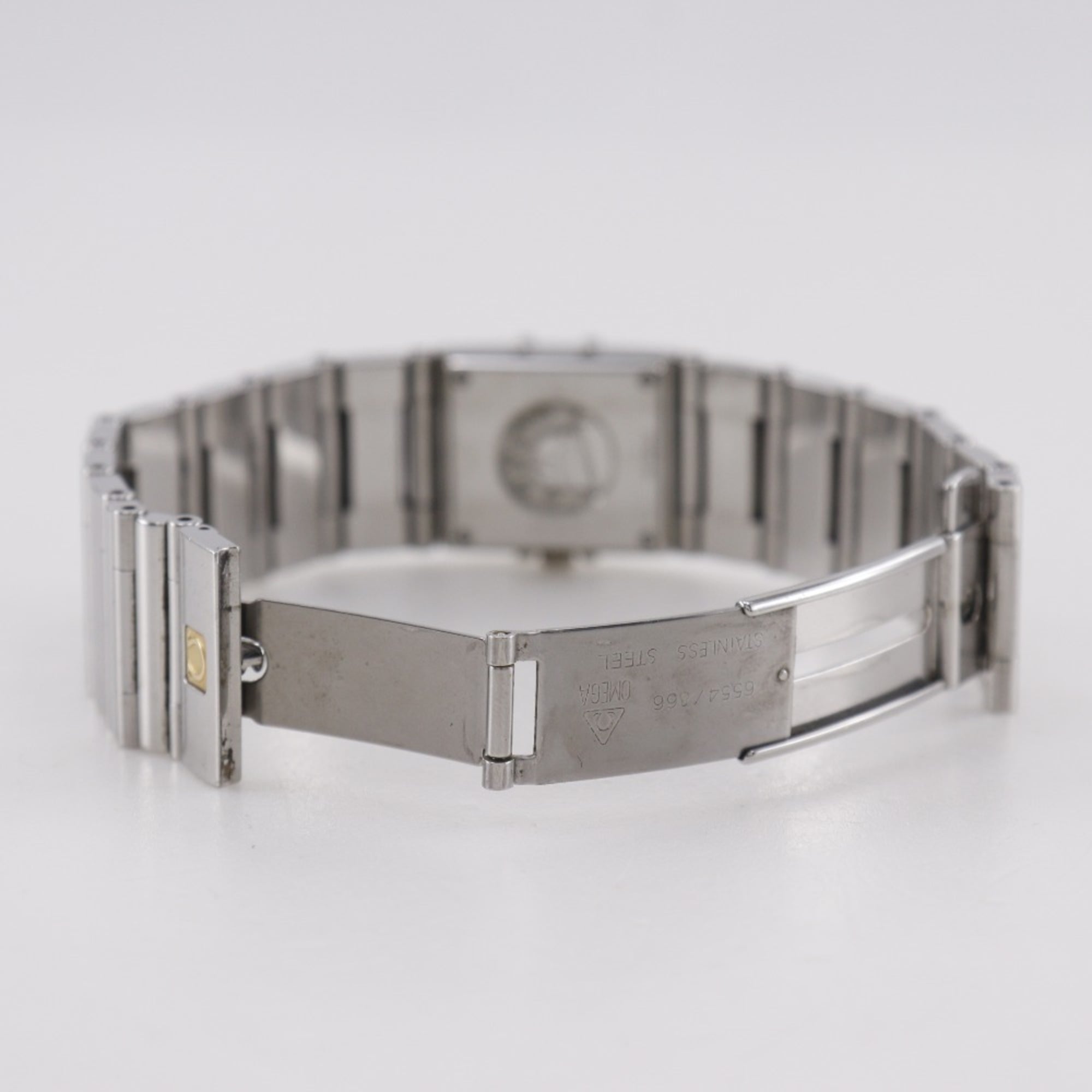 OMEGA Constellation Carree Uhr, Kal. 1376 1528.46, Edelstahl mit Diamanten, 1998, UhrwerkQuarzUhrwerk, analoge Anzeige, Schwarz Zifferblatt, Damenuhr.