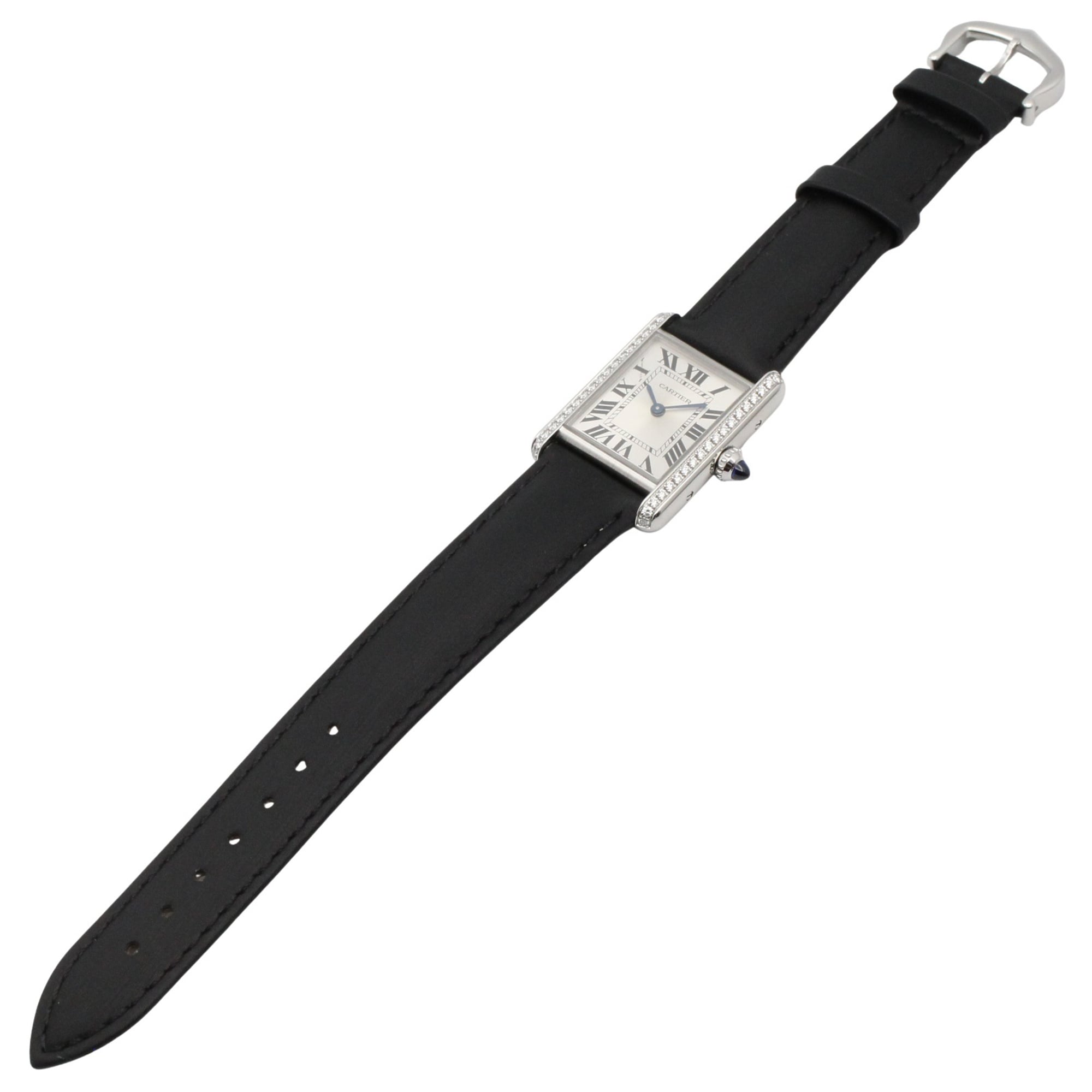 Cartier Tank Must SM Stainless Steel Leather Strap Diamond Ladies Silver Tone W4TA0016