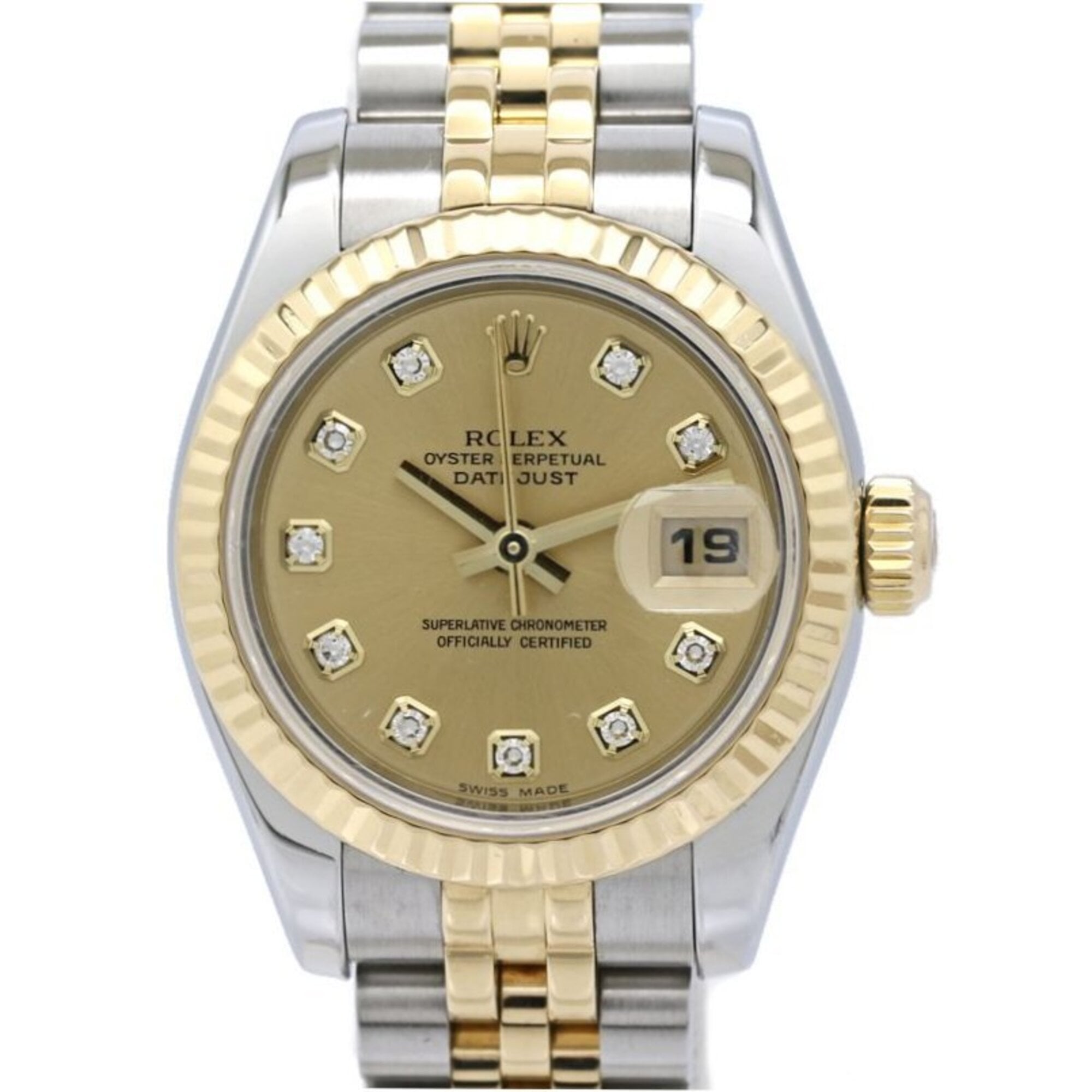 Rolex Datejust 10P Diamond 179173G Champagne Dial 26mm Watch