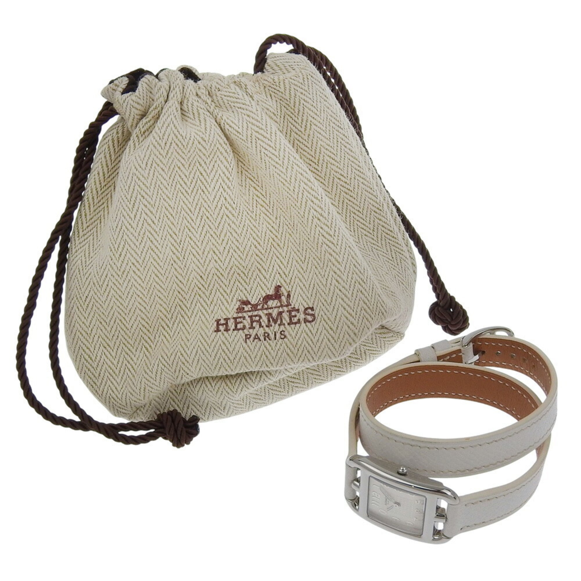 Zo goed als nieuw Hermès Cape Cod CC1 210, met â–¡R-stempel, witte wijzerplaat, roestvrij staal/leer, 33 mm x 23 mm, quartz uurwerk, dameshorloge