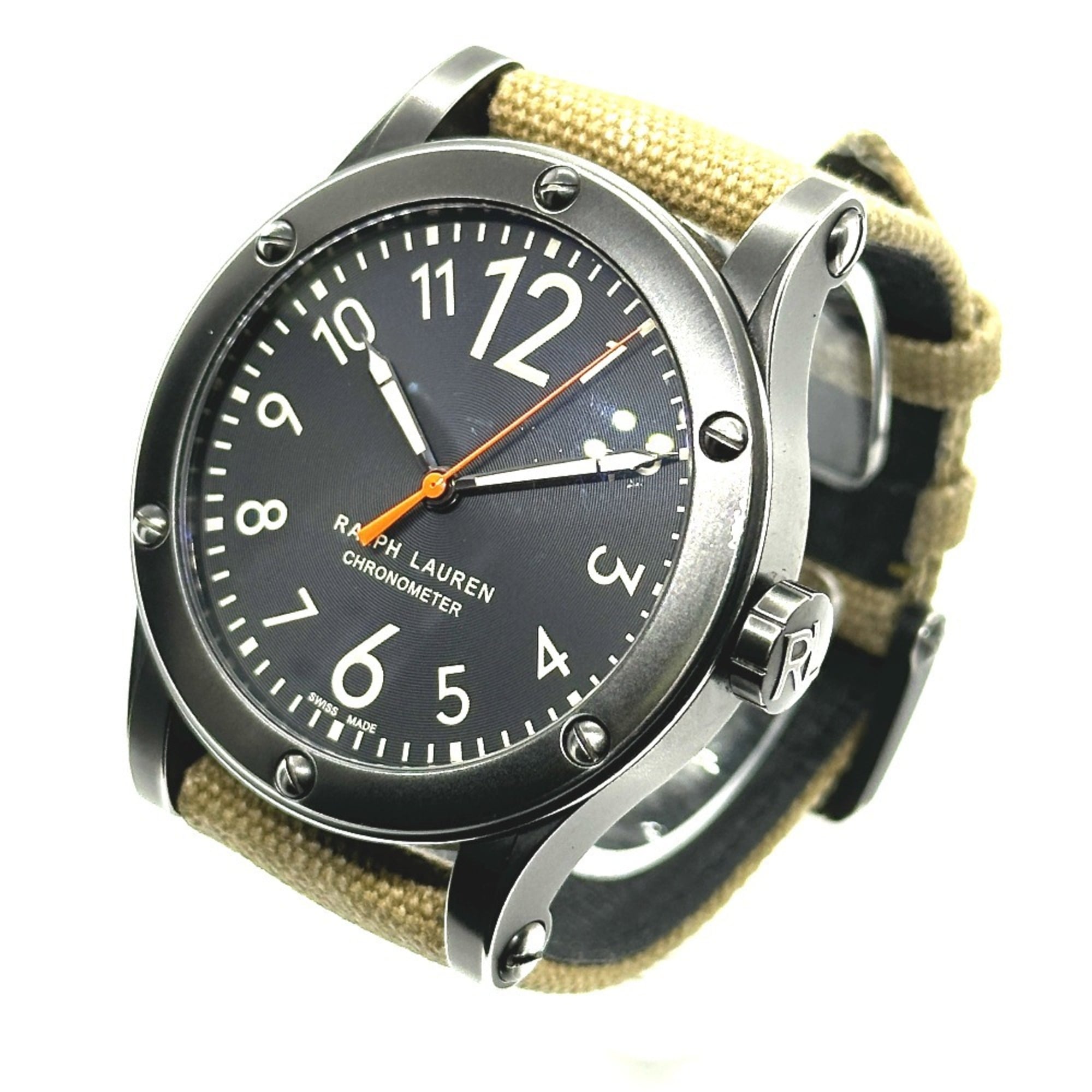 RALPH LAUREN Ralph Lauren Sporting Safari RL67 chronometerhorloge (RL0220900) met roestvrijstalen canvasband, zwart/kaki