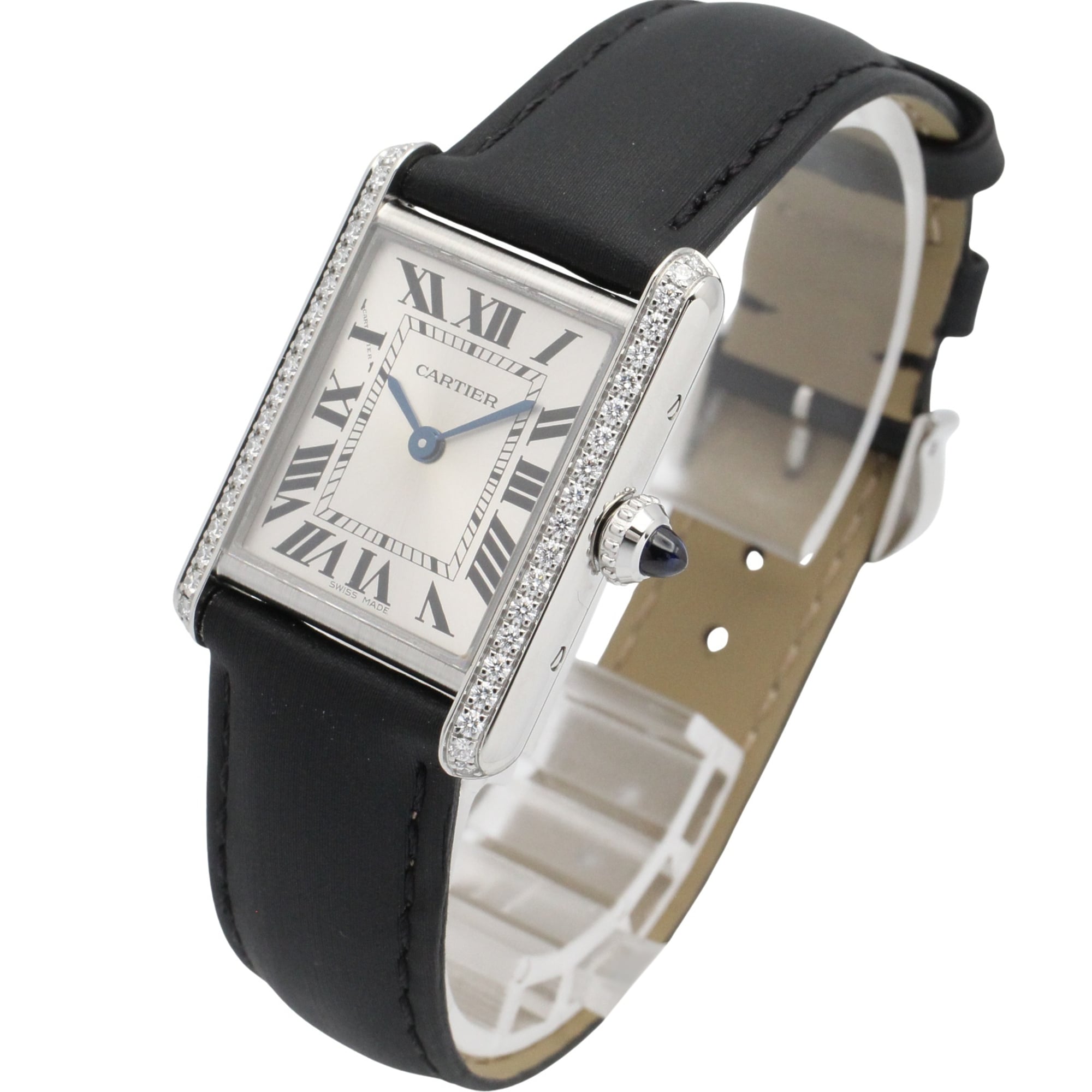 Cartier Tank Must SM Stainless Steel Leather Strap Diamond Ladies Silver Tone W4TA0016