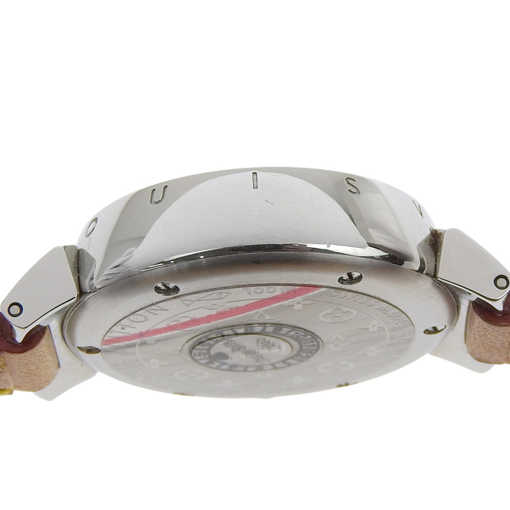 Louis Vuitton Tambour-horloge Q1211, roestvrij staal en leer, quartz uurwerk, analoge wijzerplaat, bruine wijzerplaat, damesmodel