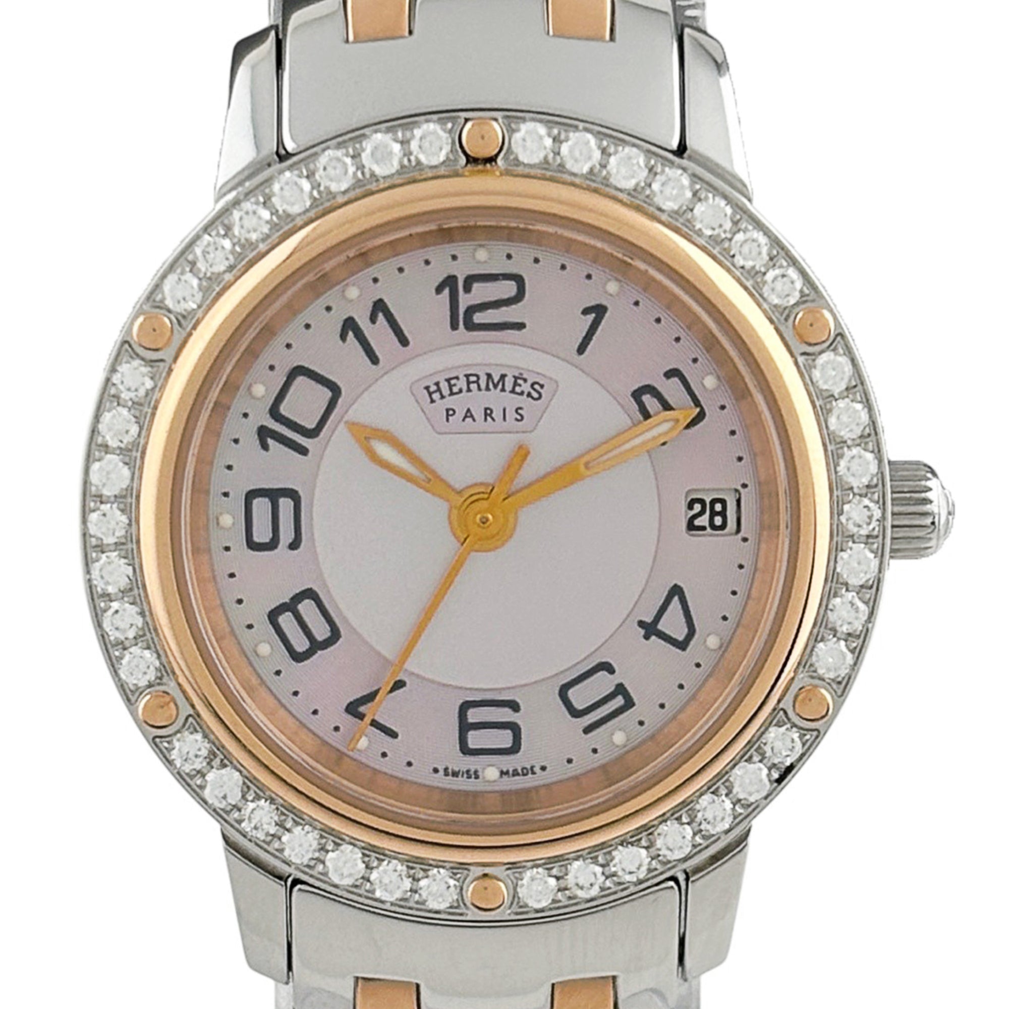 Hermes Clipper Nacre CP1.222 roze wijzerplaat van schelp, 25 mm horloge