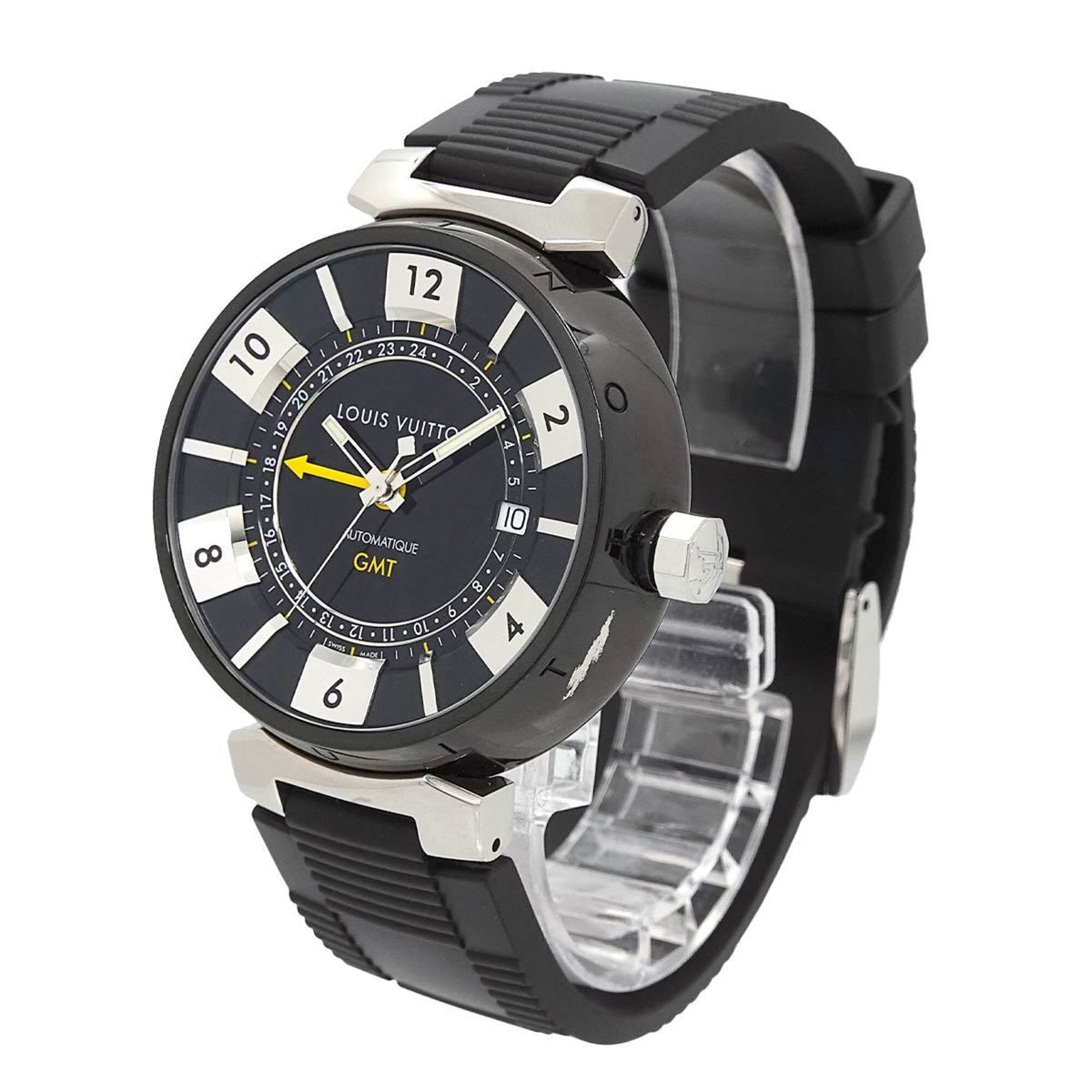 Louis Vuitton Tambour In Black GMT Q113K Black, Silver Dial 41mm Watch