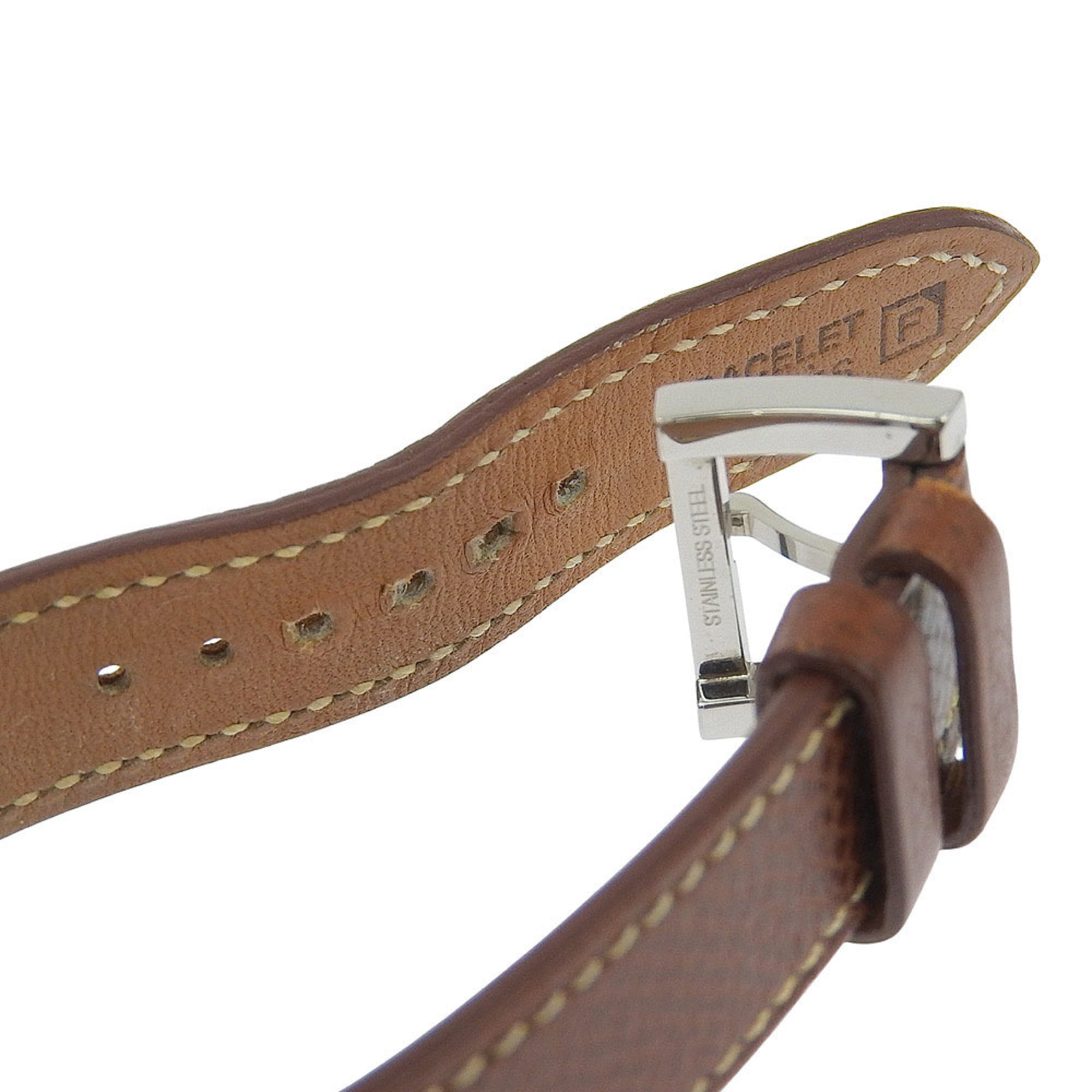 Hermès BE1.110 dameshorloge met roestvrijstalen en leren band, 2002, quartz uurwerk, analoge wijzerplaat, witte wijzerplaat
