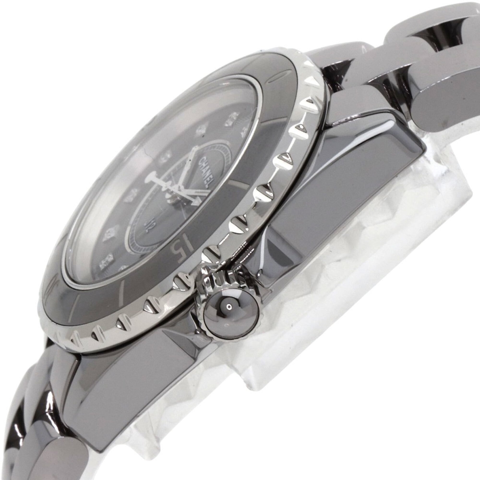 CHANEL H3241 J12 33 mm Chromatic 12P diamanten horloge van titaniumkeramiek/titaniumkeramiek voor dames
