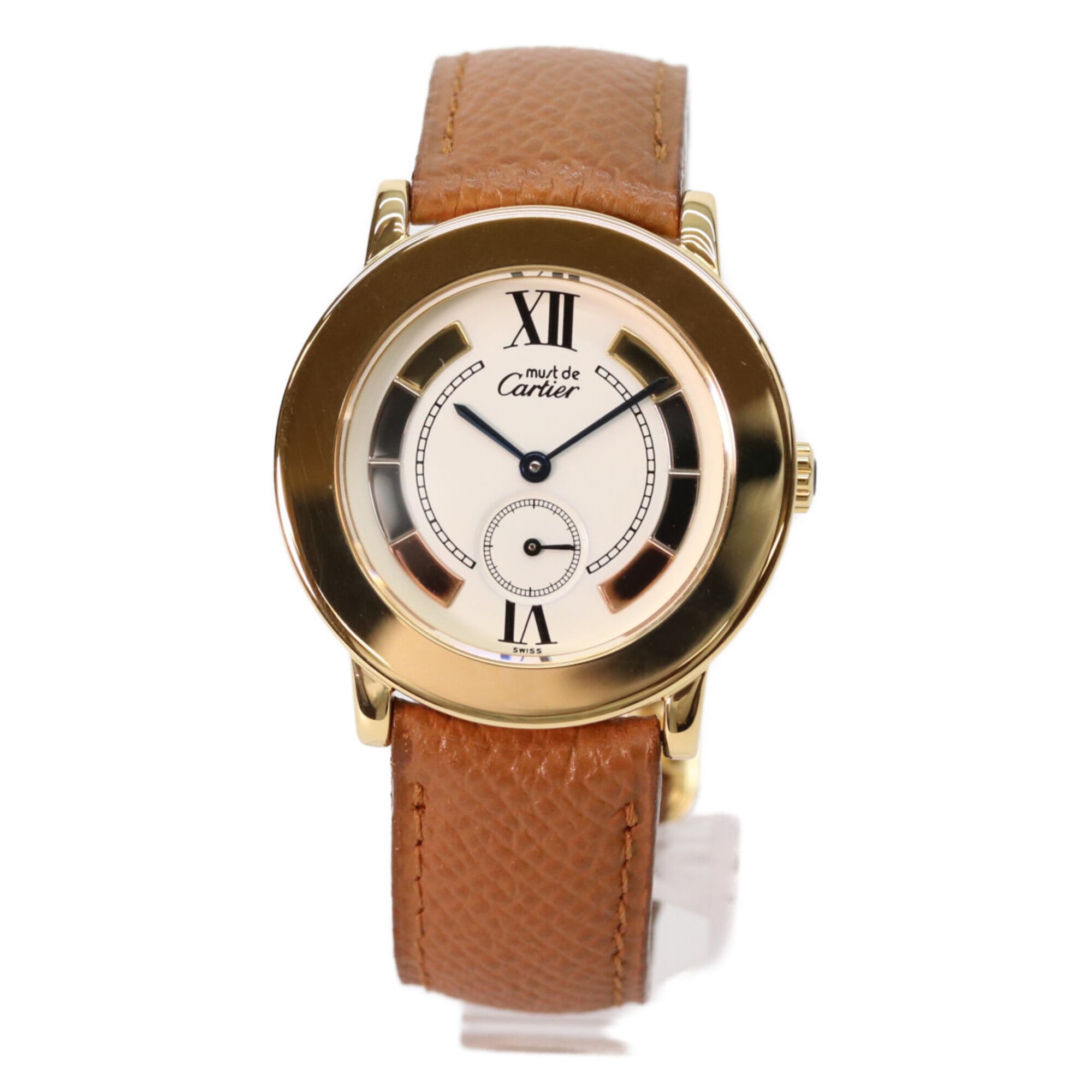 Cartier W1006922 925 Must de Ronde LM Vermeil dameshorloge met kleine secondewijzer, Trinity-ontwerp, goudkleurig met ivoorkleurige wijzerplaat