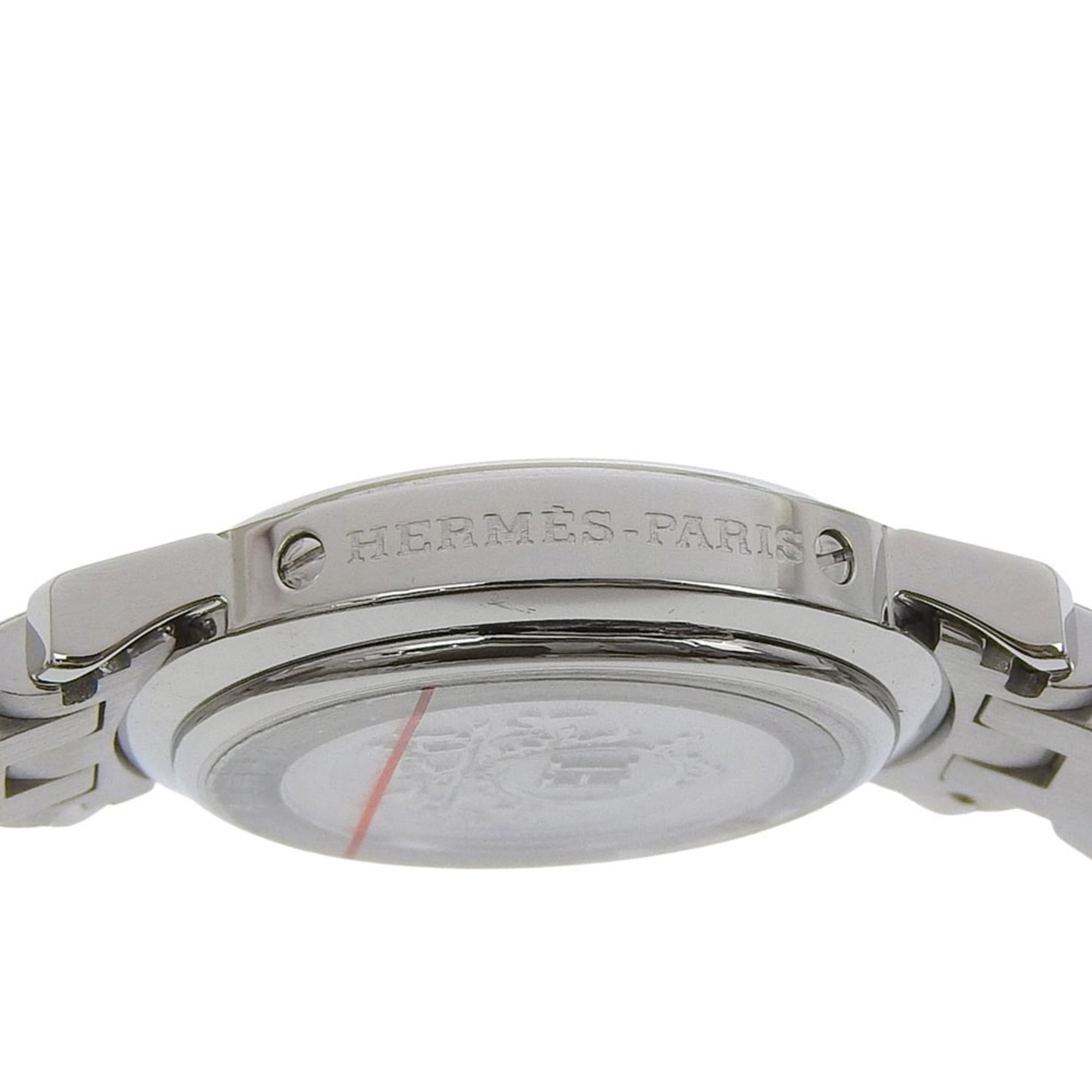 Hermès Clipper Nacre dameshorloge, 12 diamanten, CL4.230, roestvrij staal, quartz uurwerk, analoge wijzerplaat, witte schelpwijzerplaat