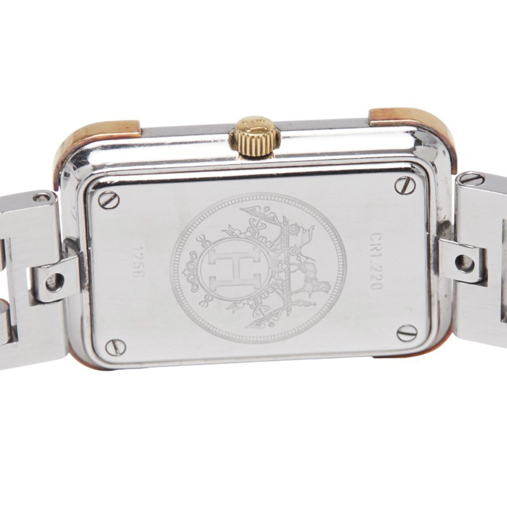 Hermès Cloiseur Uhr CR1.220 Quarz goldenes Zifferblatt, vergoldeter Edelstahl, Damenuhr HERMES