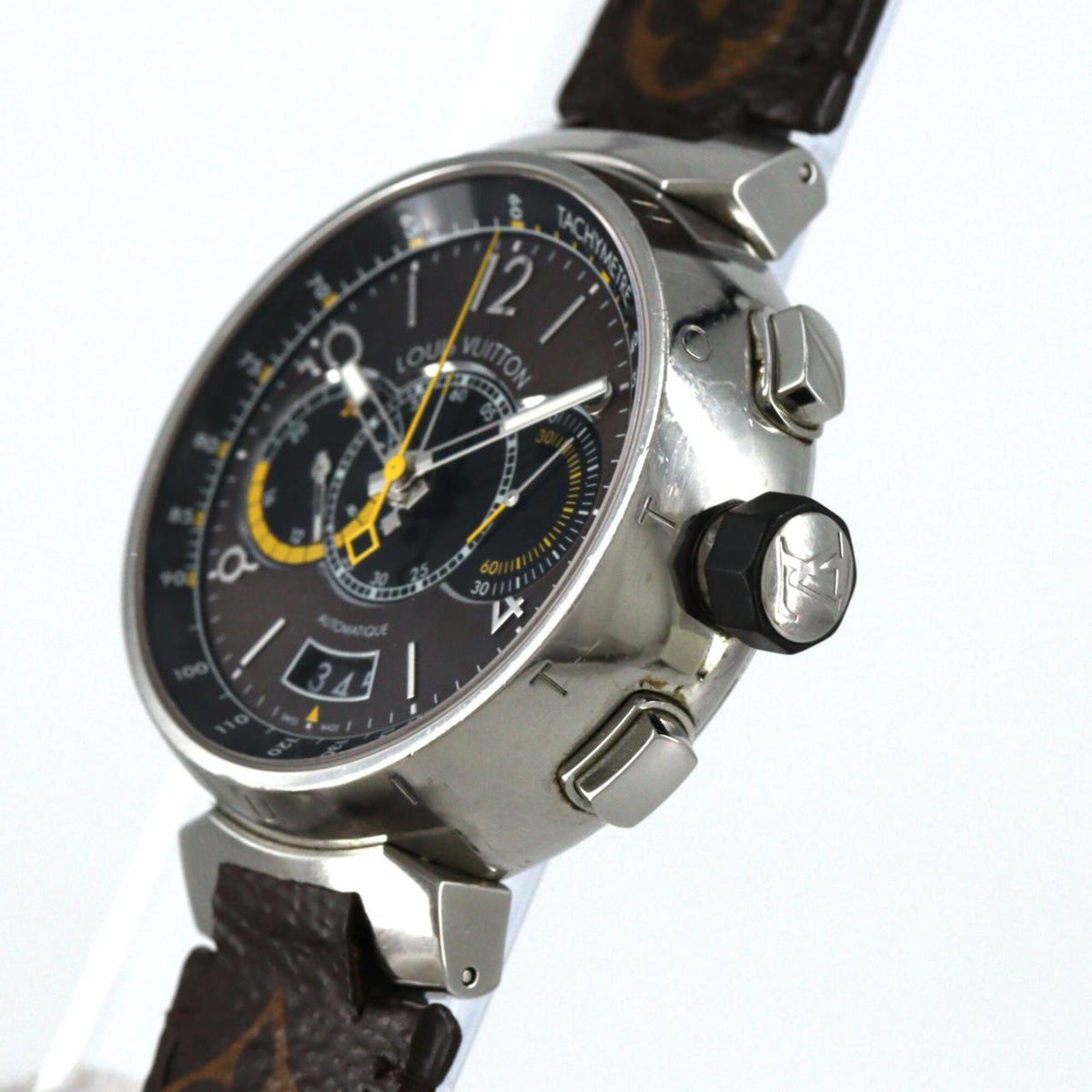 Louis Vuitton Tambour Chrono Voyage Q102L Black, Brown Dial 44mm Watch