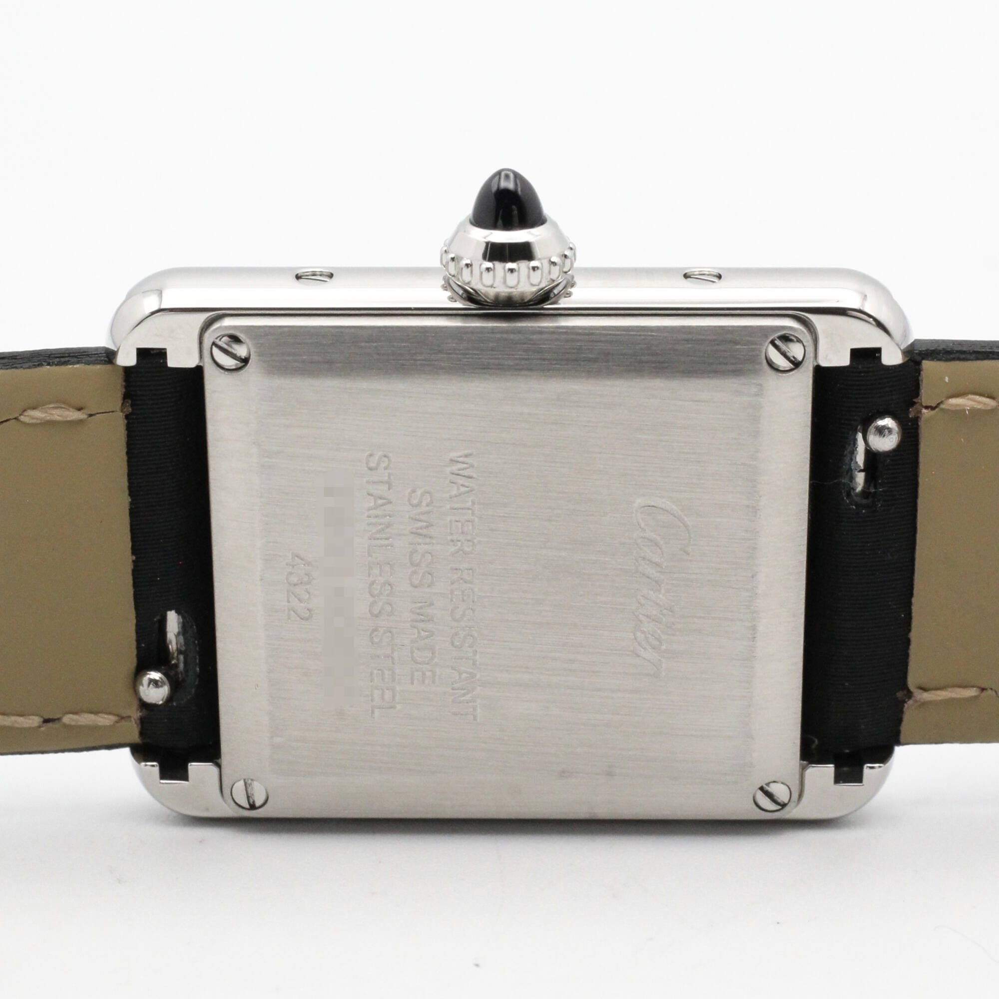 Cartier Tank Must SM Stainless Steel Leather Strap Diamond Ladies Silver Tone W4TA0016