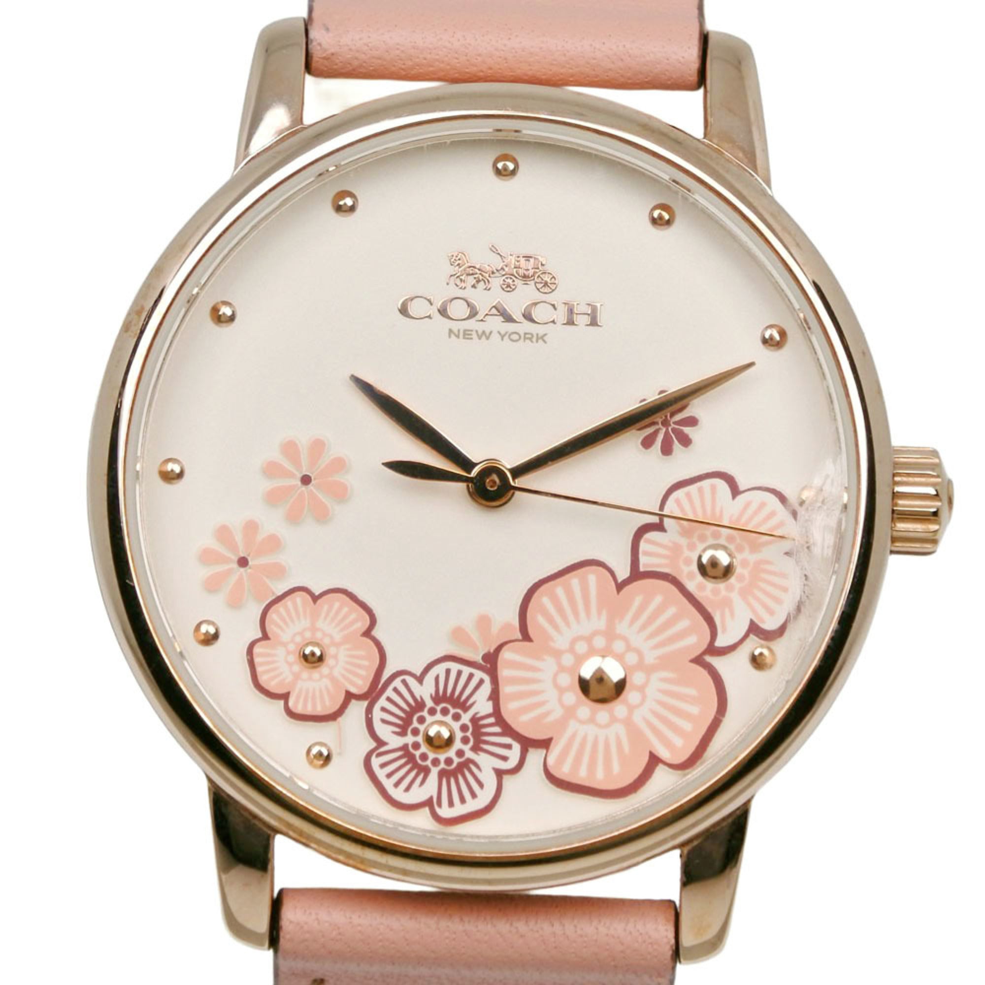 Coach watch CA.113.7.34.1539, stainless steel and leather strap, quartz, analog, white dial, women's.