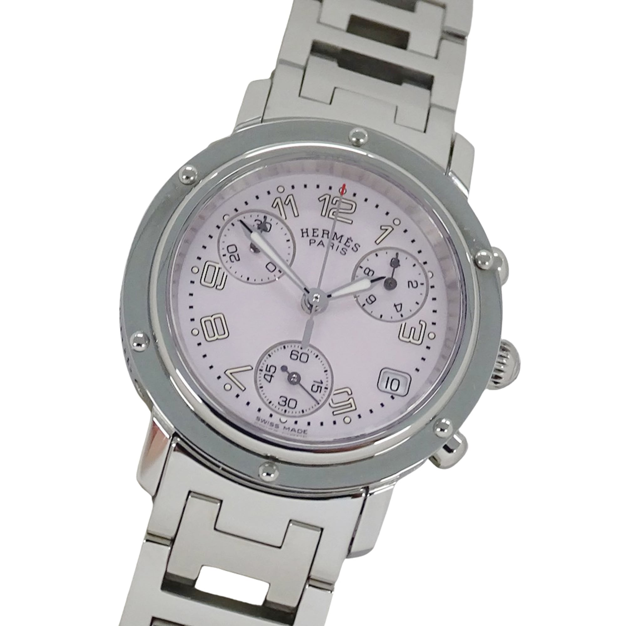 Hermes HERMES Women's Watch, Clipper Chronograph, Pink Shell, Quartz, Stainless Steel (SS), CL1.310, Silver