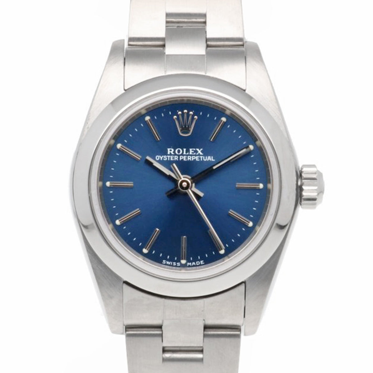 Rolex Oyster Perpetual horloge met blauwe wijzerplaat, 25 mm
