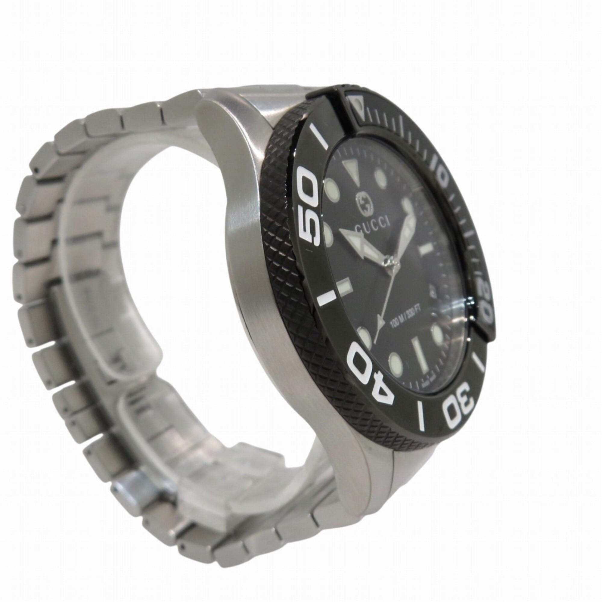 Gucci Timeless Diver-horloge, totaalgewicht 166,5 g, roestvrij staal, quartz, zwarte wijzerplaat, YA126279