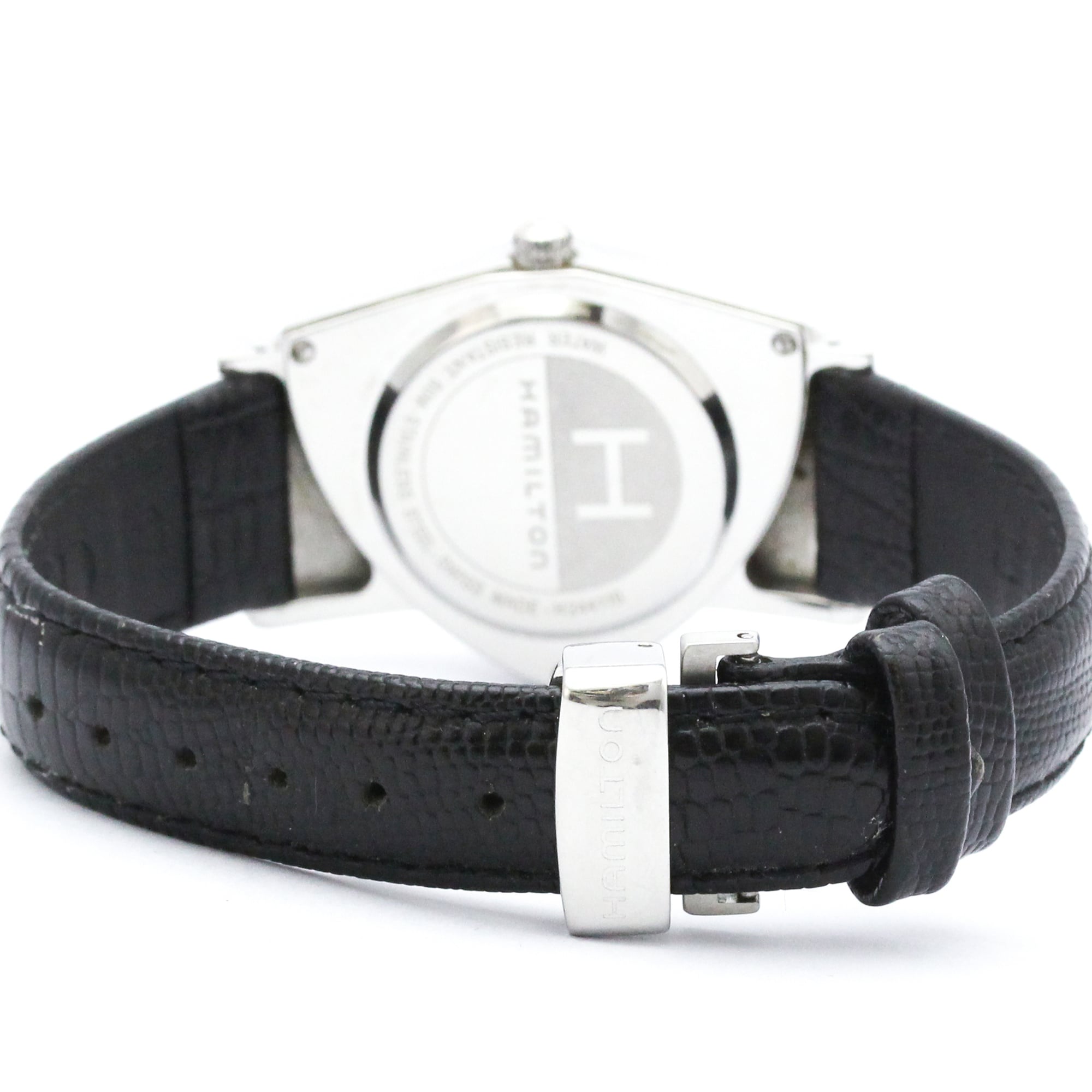 HAMILTON Ventura Stainless Steel Leather Quartz Mens Watch H24411732 Polished