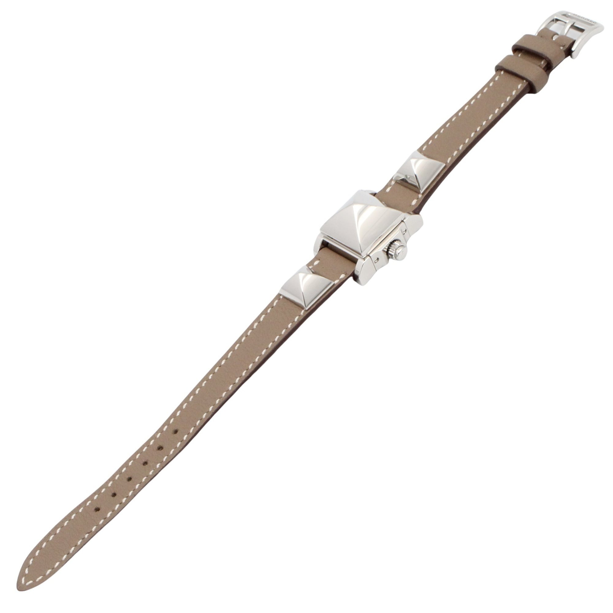 Hermes Mini Medor Stainless Steel Leather Strap Wo Silver Tone ME2.110