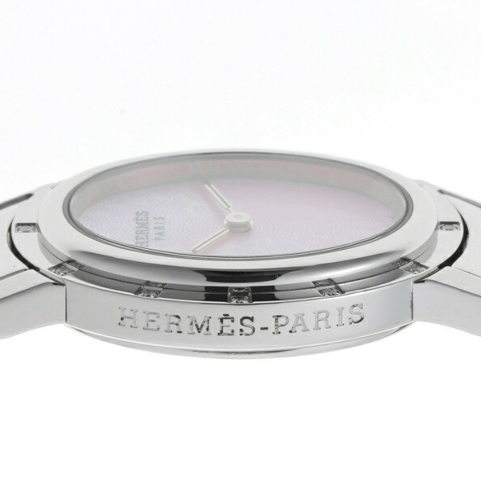 Hermès Clipper Ovale en nacre CO1.230, 12 pierres, lunette sertie de diamants, boîtier Rose mouvement Quartz