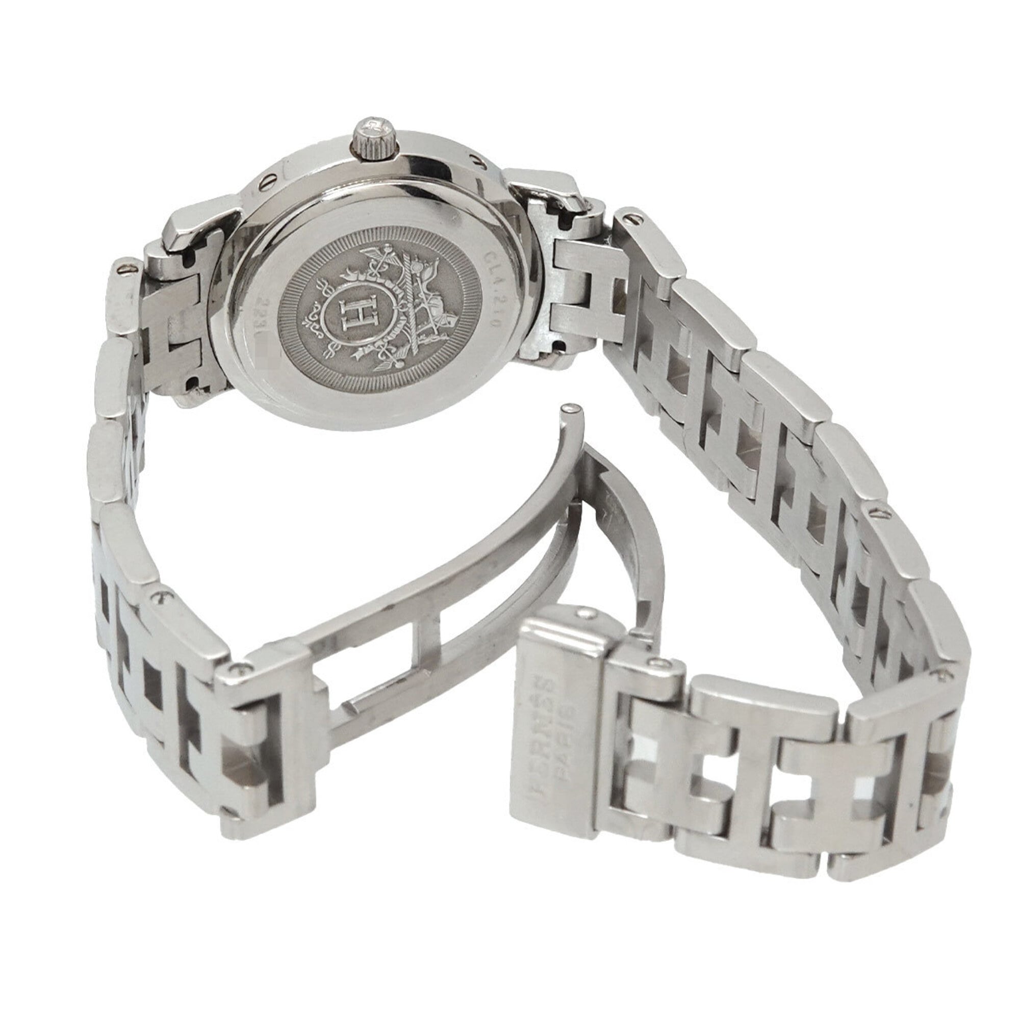 Hermes Clipper Nacre CL4 210 Wo Date Display Pink Shell Quartz