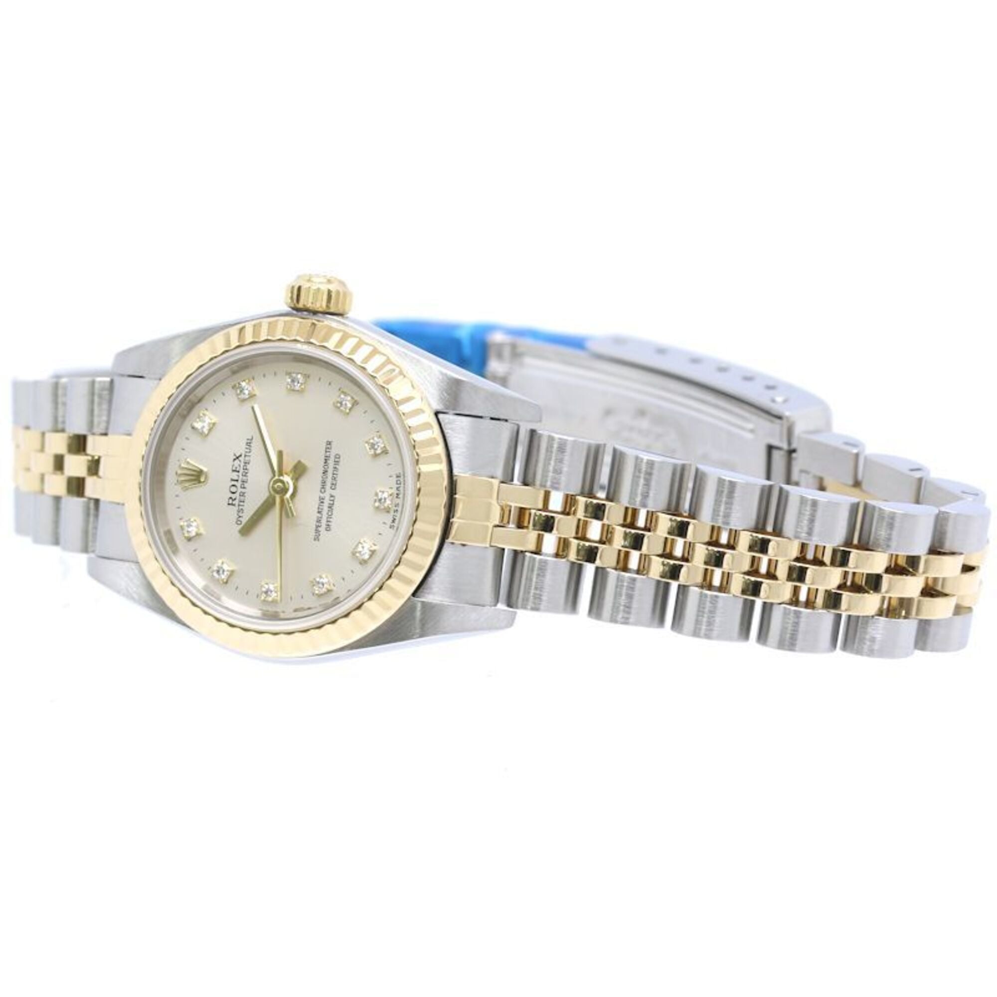 Rolex Oyster Perpetual 11P Diamond 76193G Silver Dial 26mm Watch