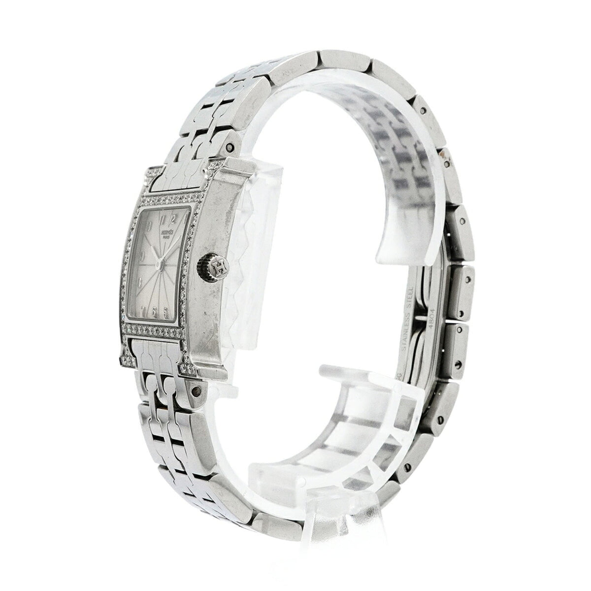 Hermes H- Diamond Bezel HH1.230 Horloge met zilveren wijzerplaat, 21 mm