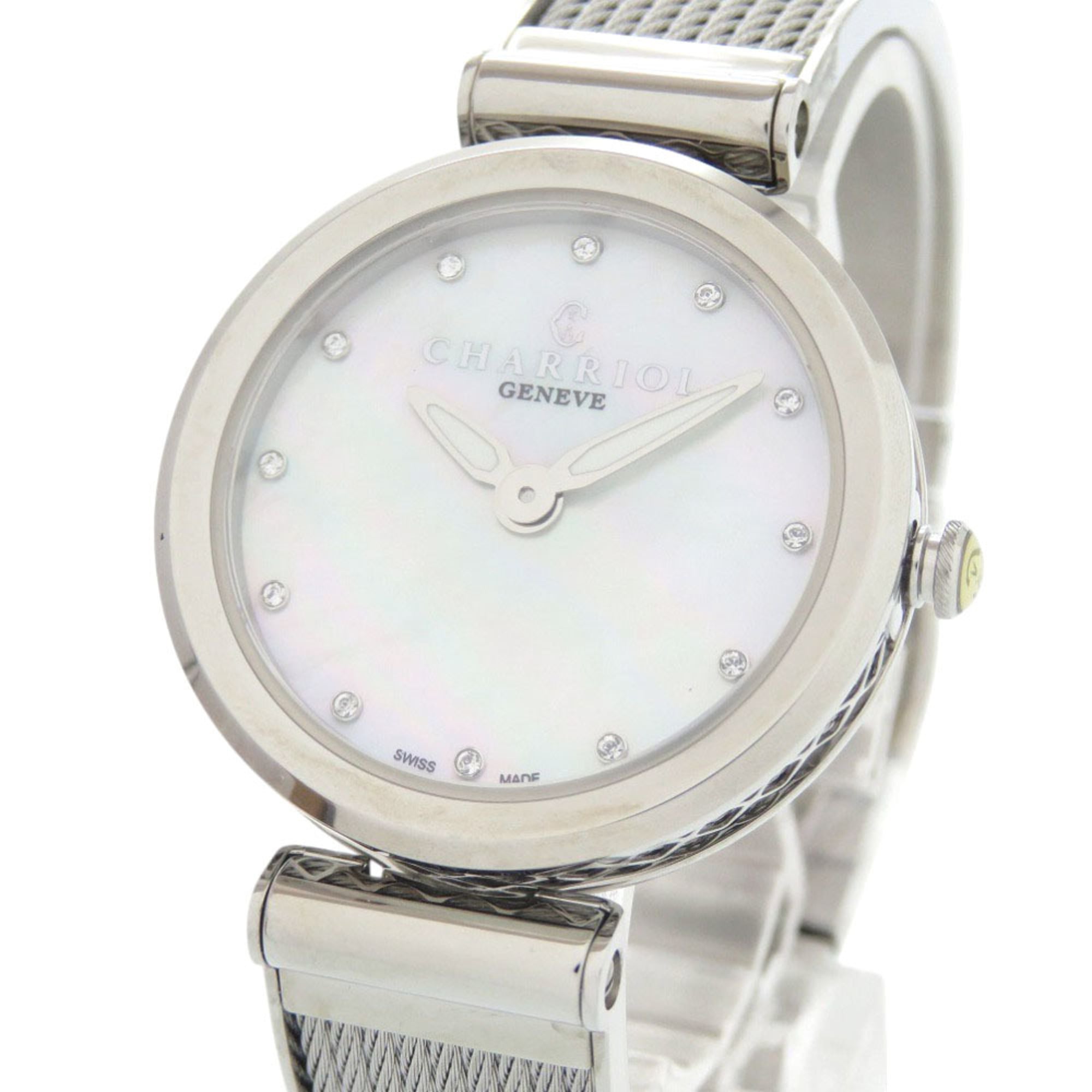 Unused Charriol FOREVER WATCH FE32.101.000 Stainless Steel White Shell Dial Quartz Wristwatch 1439 CHARRIOL