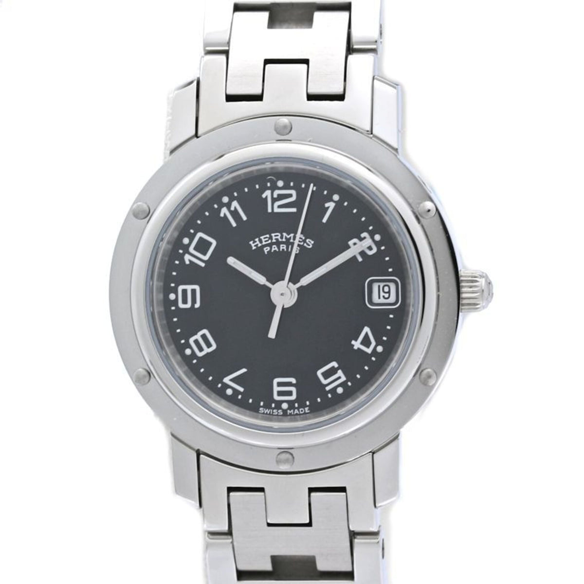 Hermes Clipper Old Buckle CL4.210.330/3758 horloge met zwarte wijzerplaat, 24 mm