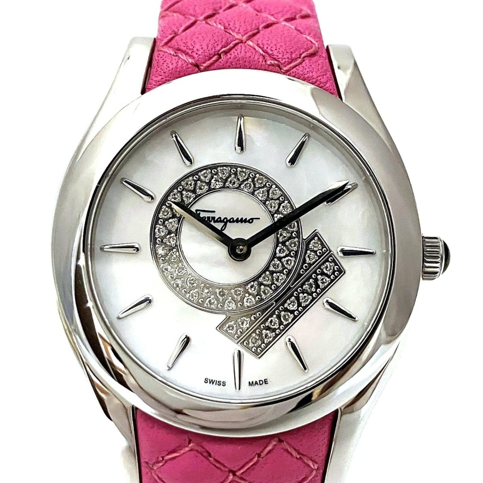 Montre Salvatore Ferragamo Lirica Gancini, diamants, référence FG4010014 Blanc, cadran en nacre, 33 mm