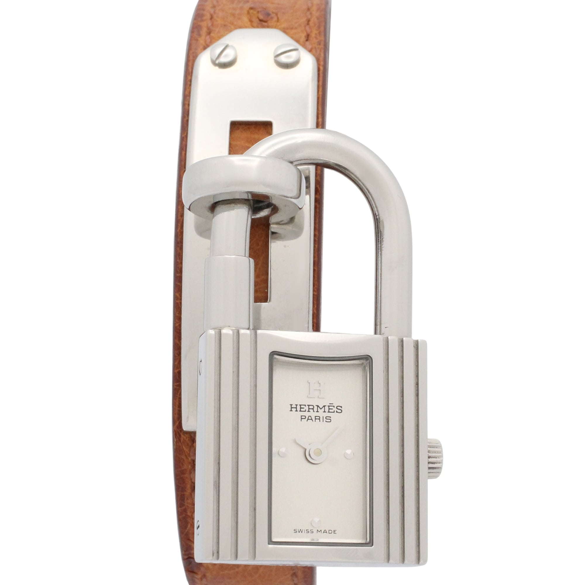Hermes Kelly Stainless Steel Leather Strap Wo Silver Tone KE1.210