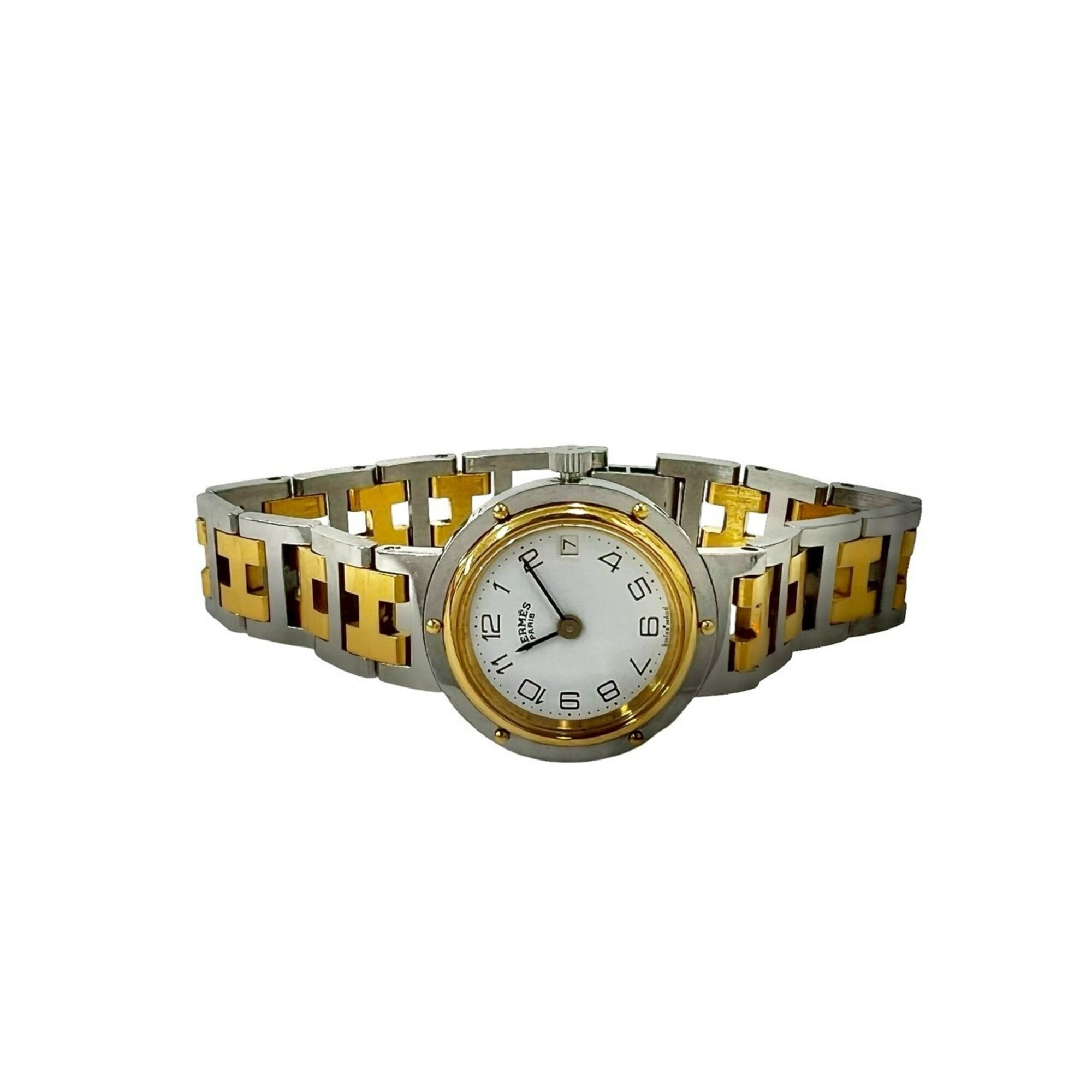 HERMES Clipper Stainless Steel GP Quartz Wristwatch, Silver/Gold, 31964