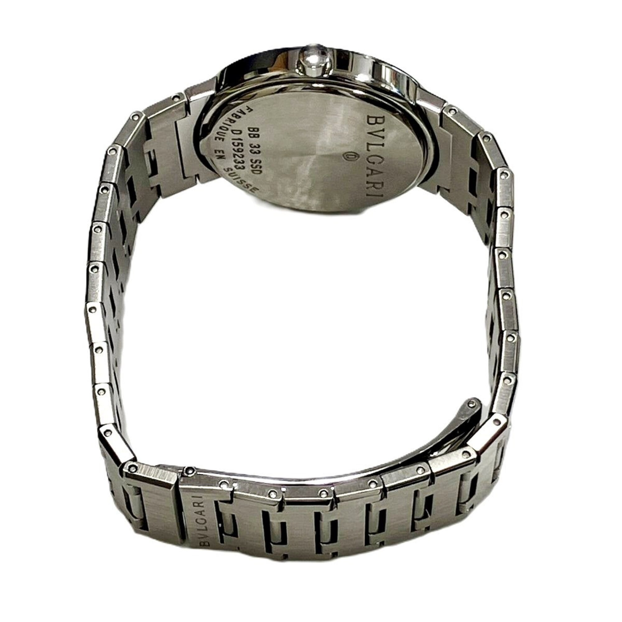 Bulgari watch, total weight 78.8g, stainless steel, quartz movement, black dial, BB33SSD