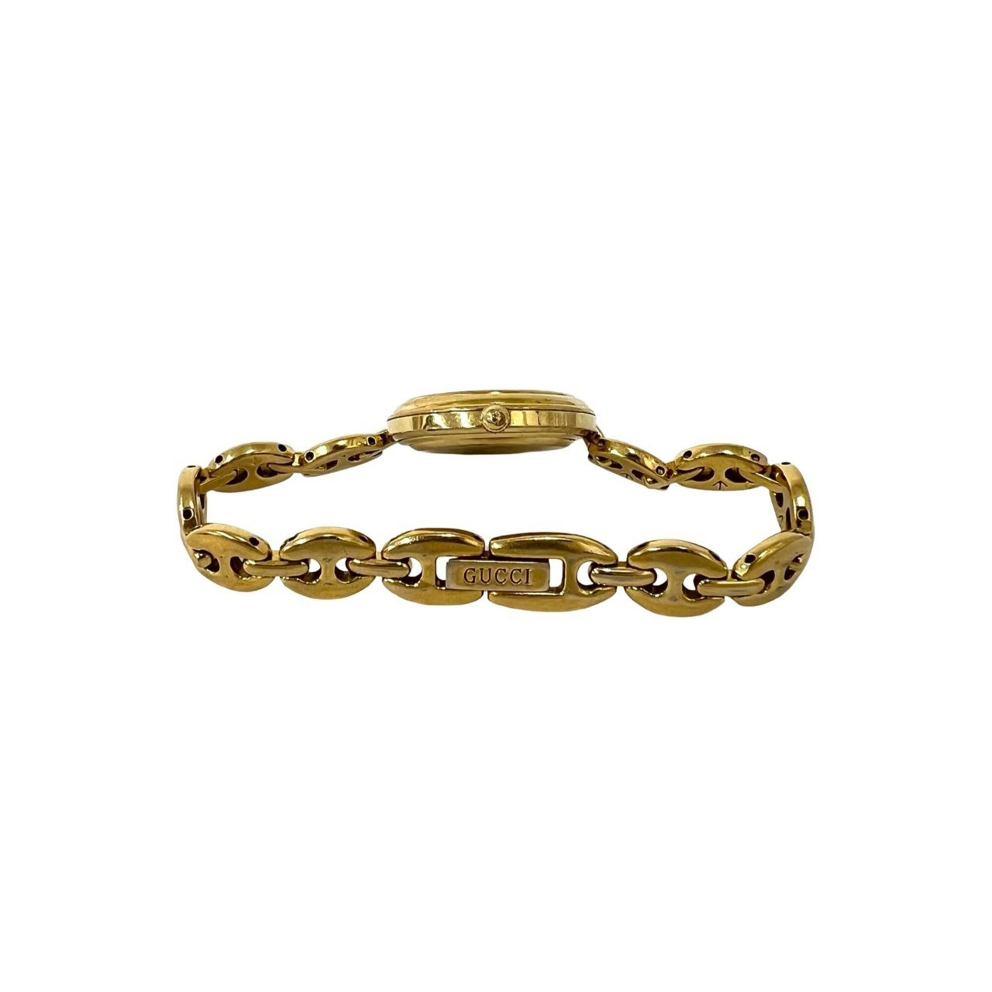 GUCCI Vintage Logo Engraved Chain GP Watch Wristwatch Gold White 36330