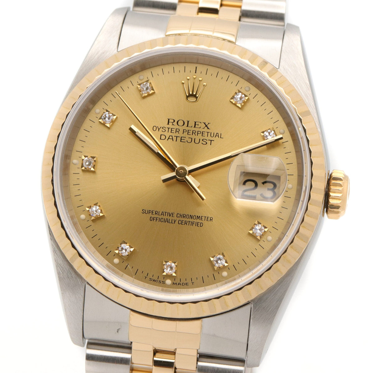 Rolex Datejust 10P Diamond 16233G Champagner, goldenes Zifferblatt, 36 mm Uhr