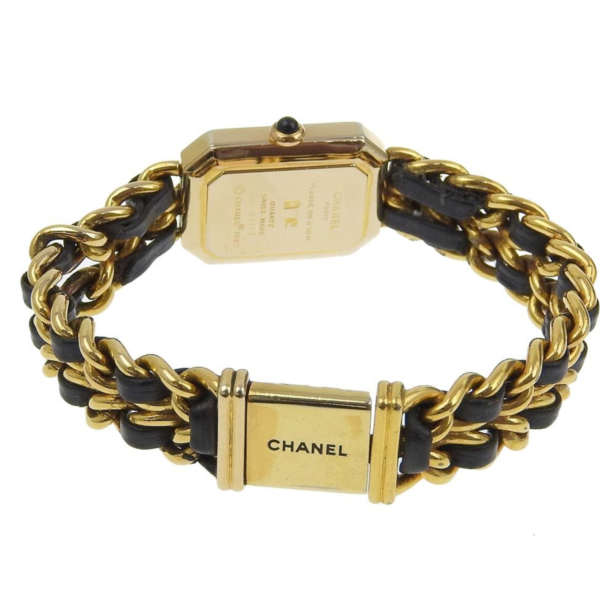 Chanel CHANEL Premiere L-horloge, verguld x leer, quartz, analoog display, zwarte wijzerplaat, dames