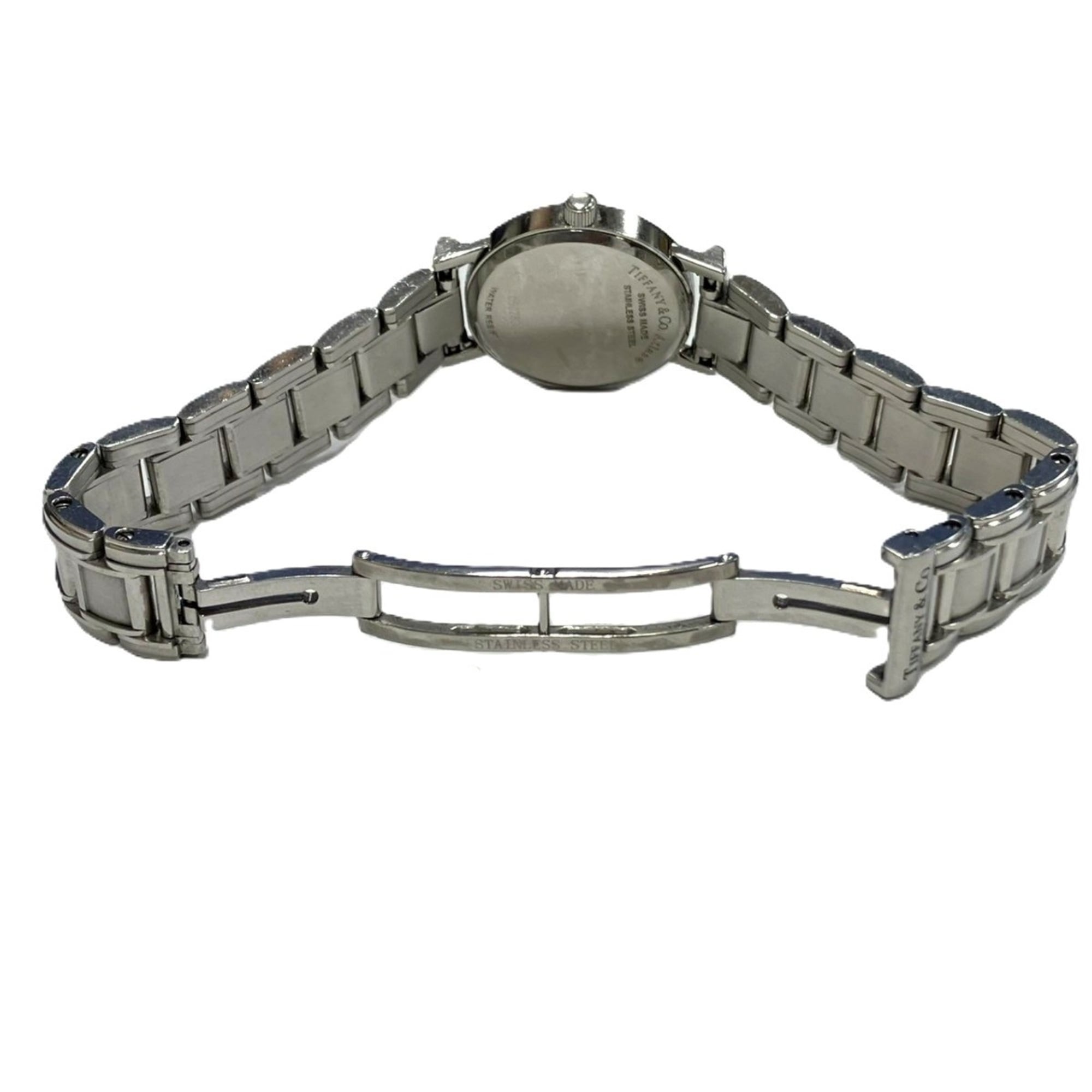 Tiffany & Co. Atlas watch, total weight 53.8g, stainless steel, quartz movement, white dial.