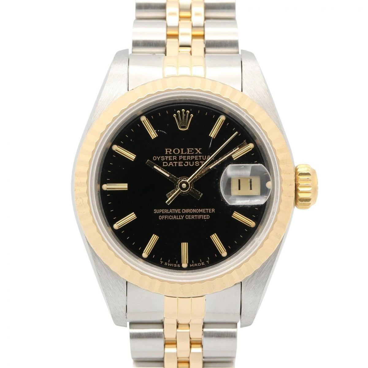 Rolex Datejust 97 Bar 18 K (69173 Schwarz, goldenes Zifferblatt, 26 mm Uhr