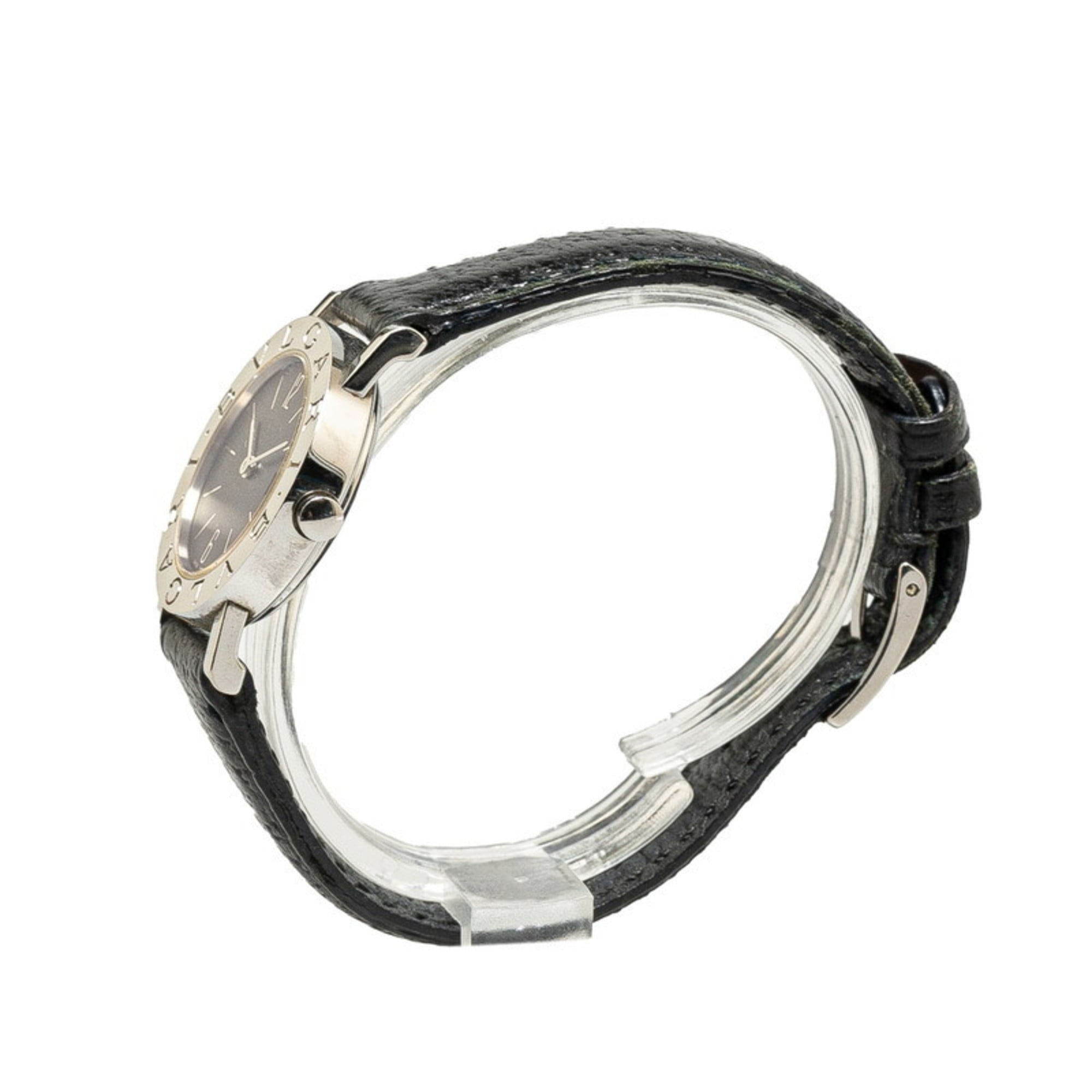 BVLGARI Uhr BB26SL Quarz Schwarz Zifferblatt, Edelstahl, Lederarmband, Damenuhr